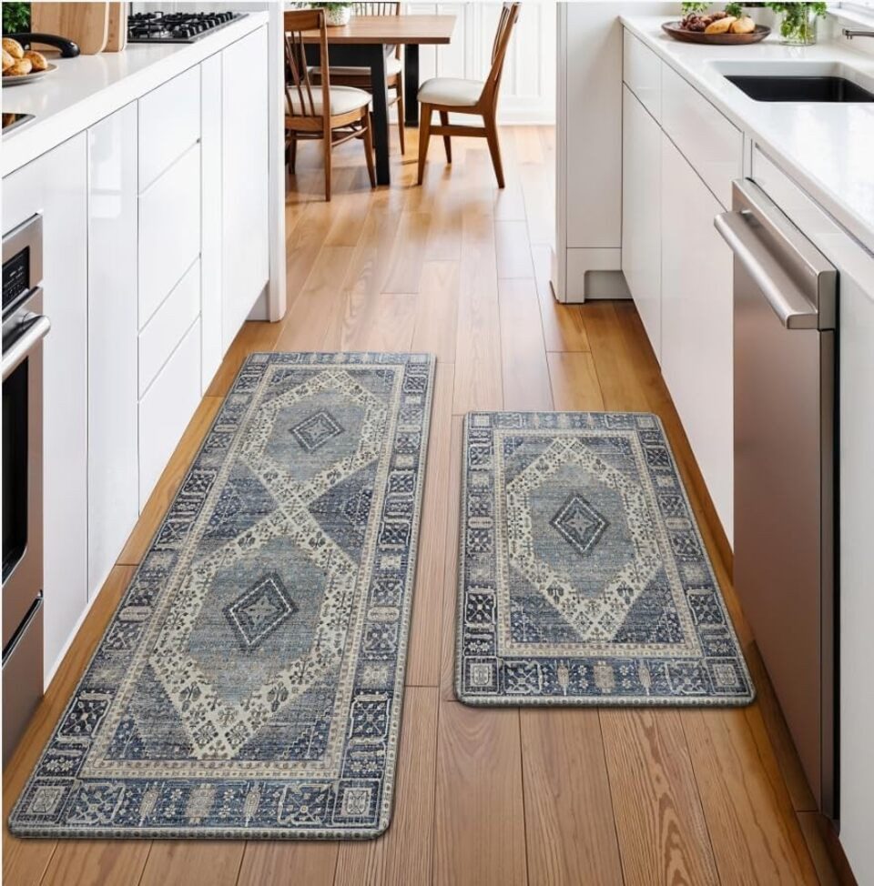 GENIMO Teppich 2er Set PVC NO-Pile Küchenteppich, Ermüdungsmindernde Küchenläufer, rechteckig, 43x119cm&43x76cm, blau