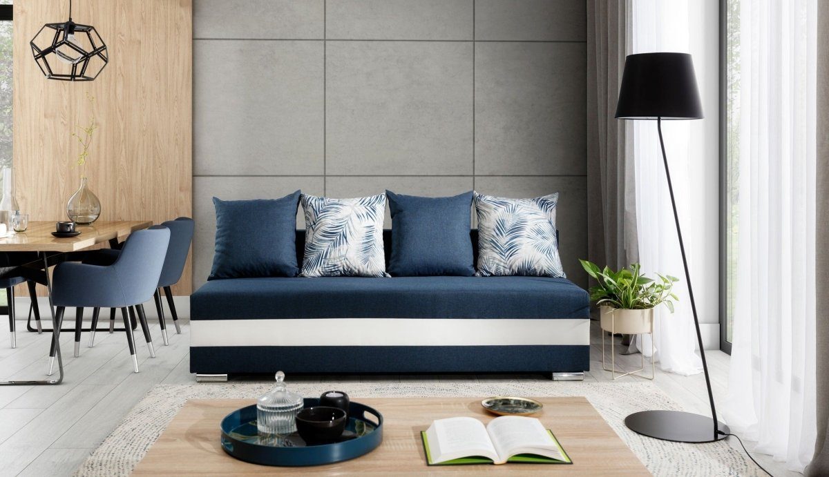 mit Schlaffunktion Blau/Weiß Carina, Luxusbetten24 Sofa