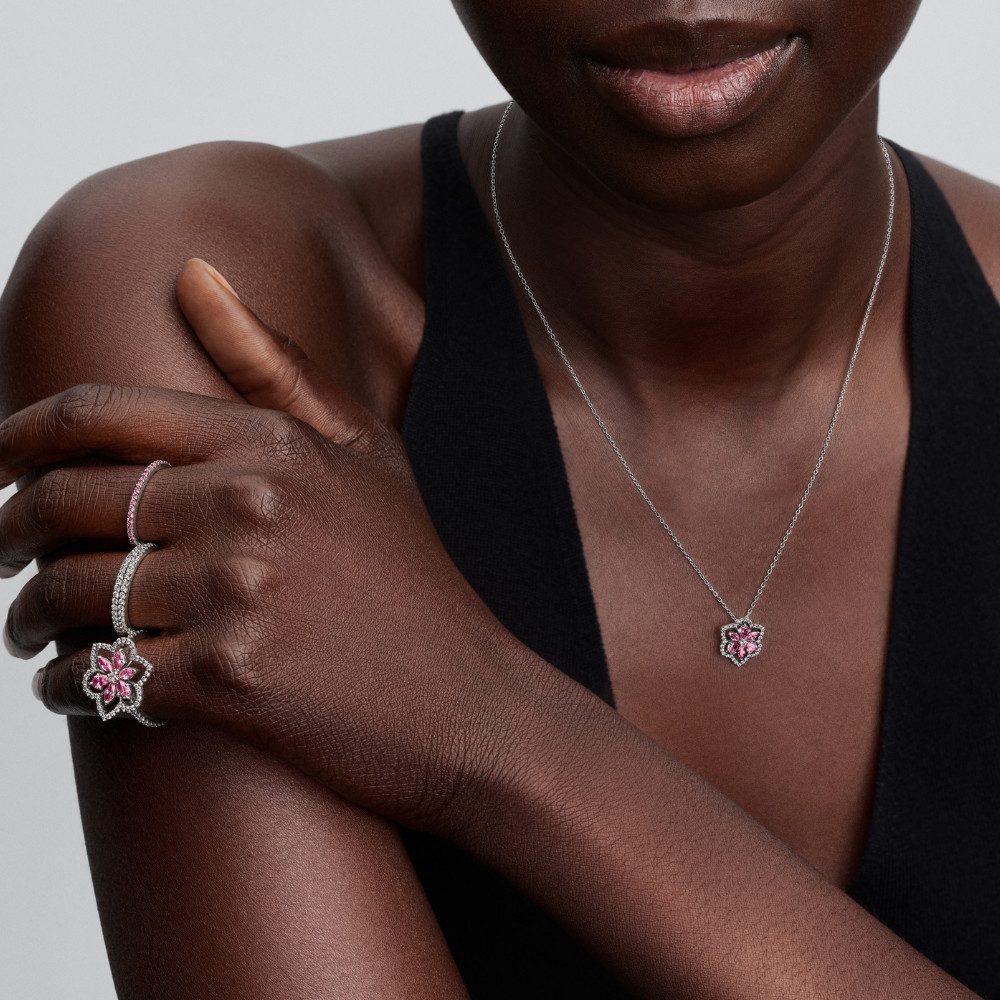 Pandora Kette mit Anhänger 394576C01-45, Blume, Rosa, Zirkonia