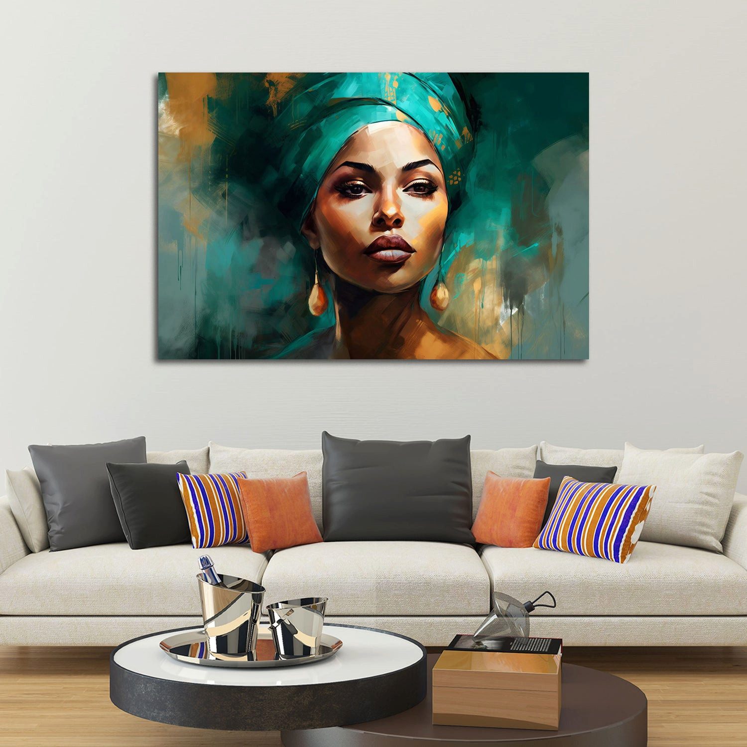 Artedinoi Leinwandbild Wunderschönes Frauenportrait mit Turban Wandbild Leinwandbild Kunstdru, Frau mit Turban, Porträt