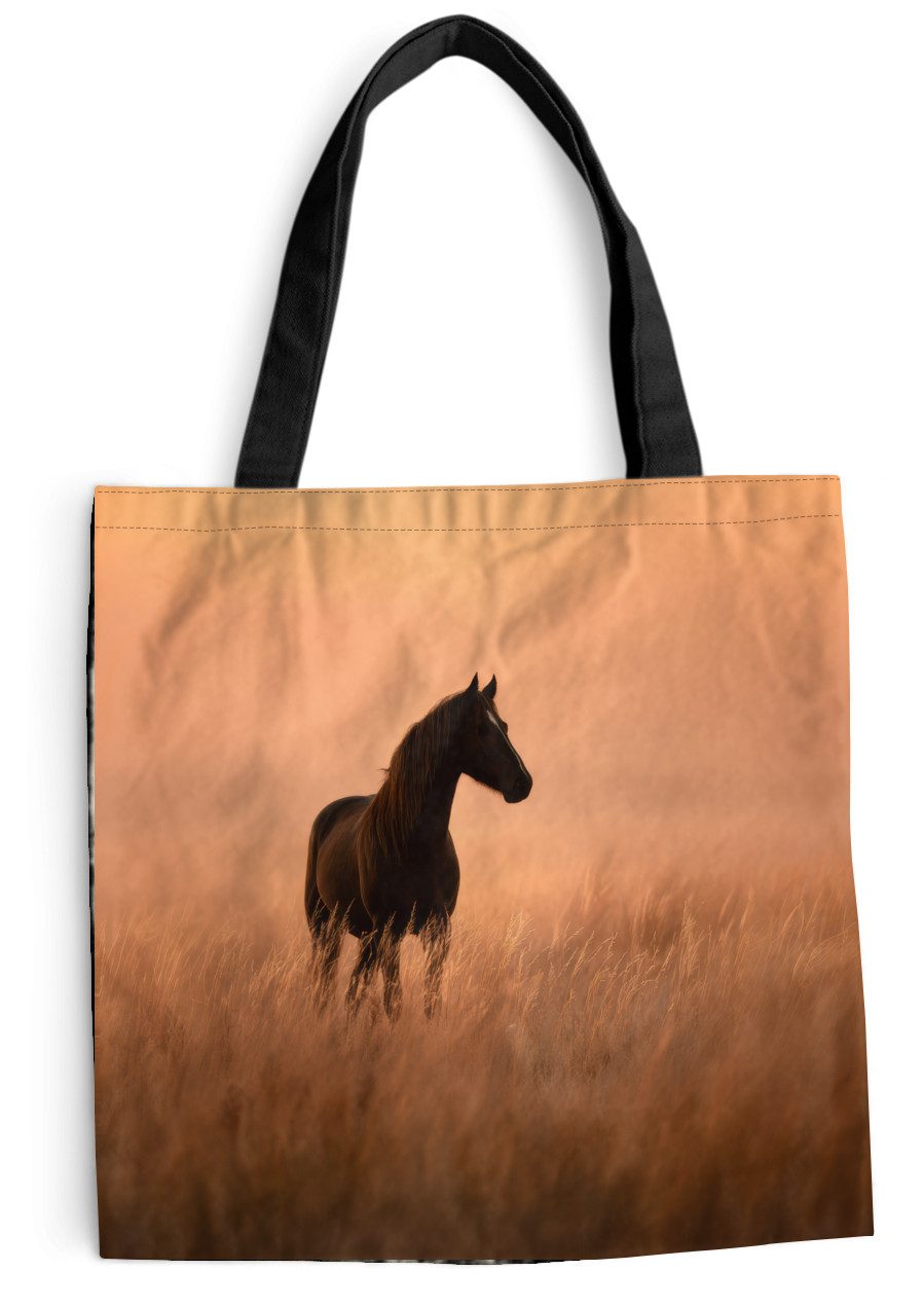MuchoWow Shopper Pferd - Wiese - Sonnenuntergang, Handtasche, Damen und Herren, Schultertasche, Umhängetasche, Tote Bag