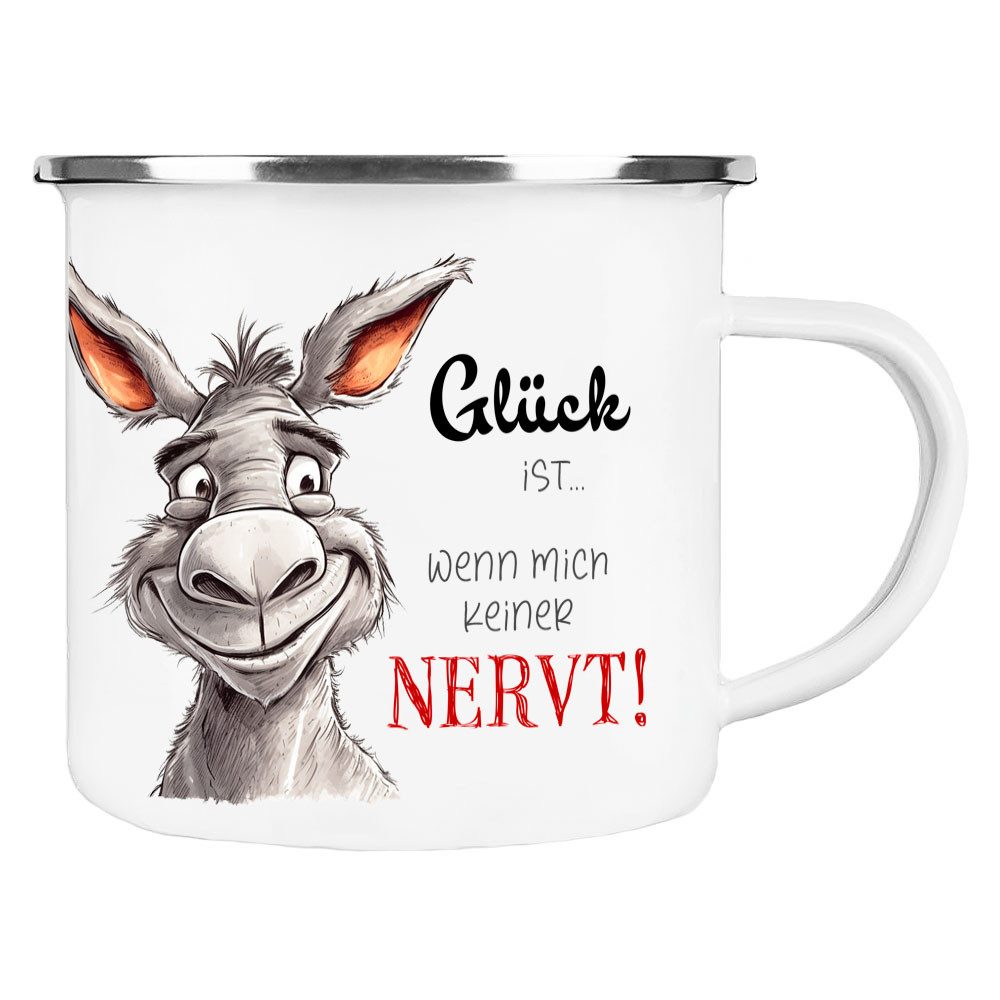 Cadouri Tasse Emaille Tasse GLÜCK IST... Kaffeetasse, Metall, Outdoortasse, Campingbecher Edelstahl, handgefertigt, Geschenk, 300 ml