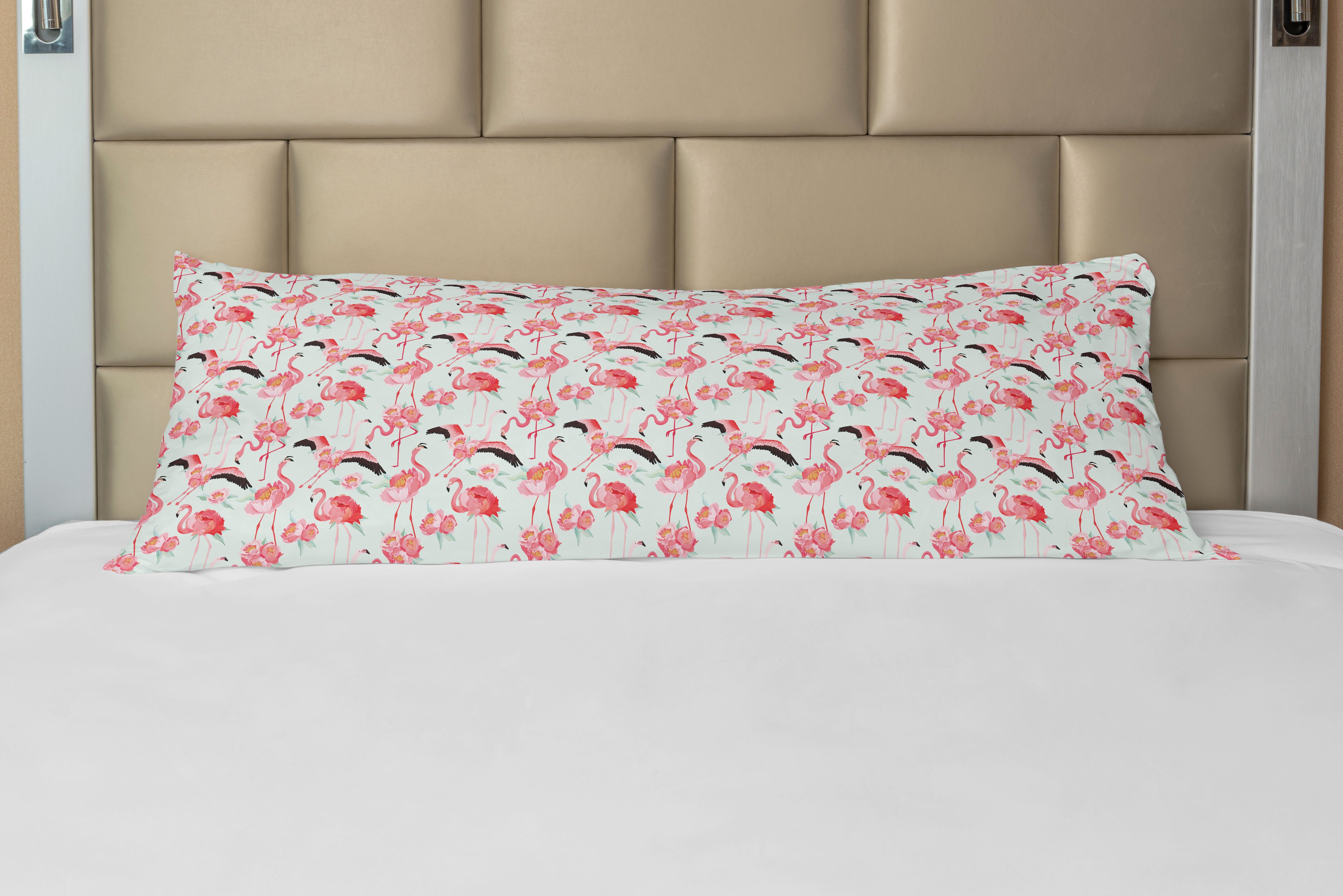 mit Kissenbezug, Deko-Akzent Vögel Flamingo Pfingstrosen Tropic Abakuhaus, Langer Seitenschläferkissenbezug