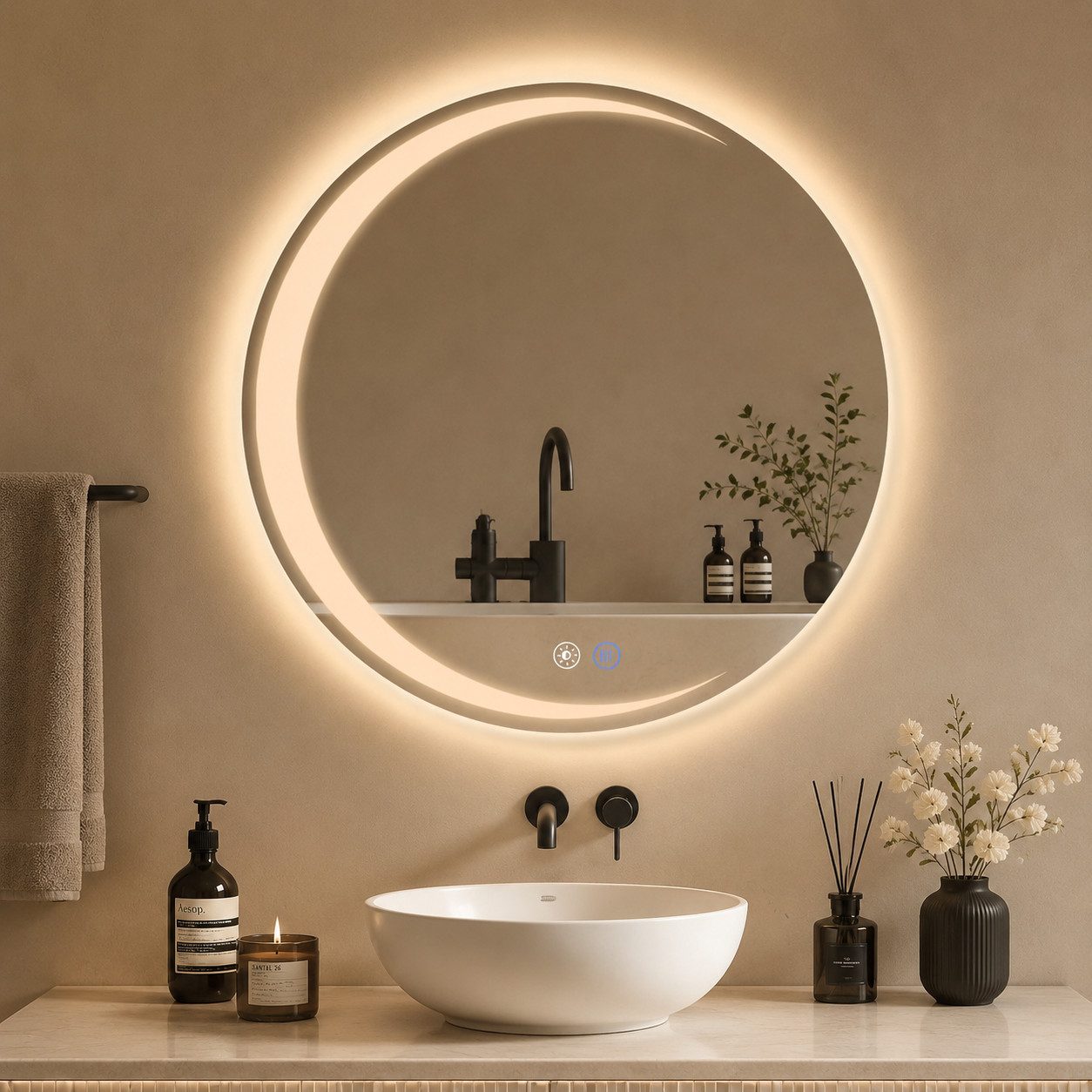 Nettlife Wandspiegel LED spiegel mit Beleuchtung Rund 50/60/70/80cm Badspiegel, zimmerspiegel mit Touch Schalter und Entfogger Funktion