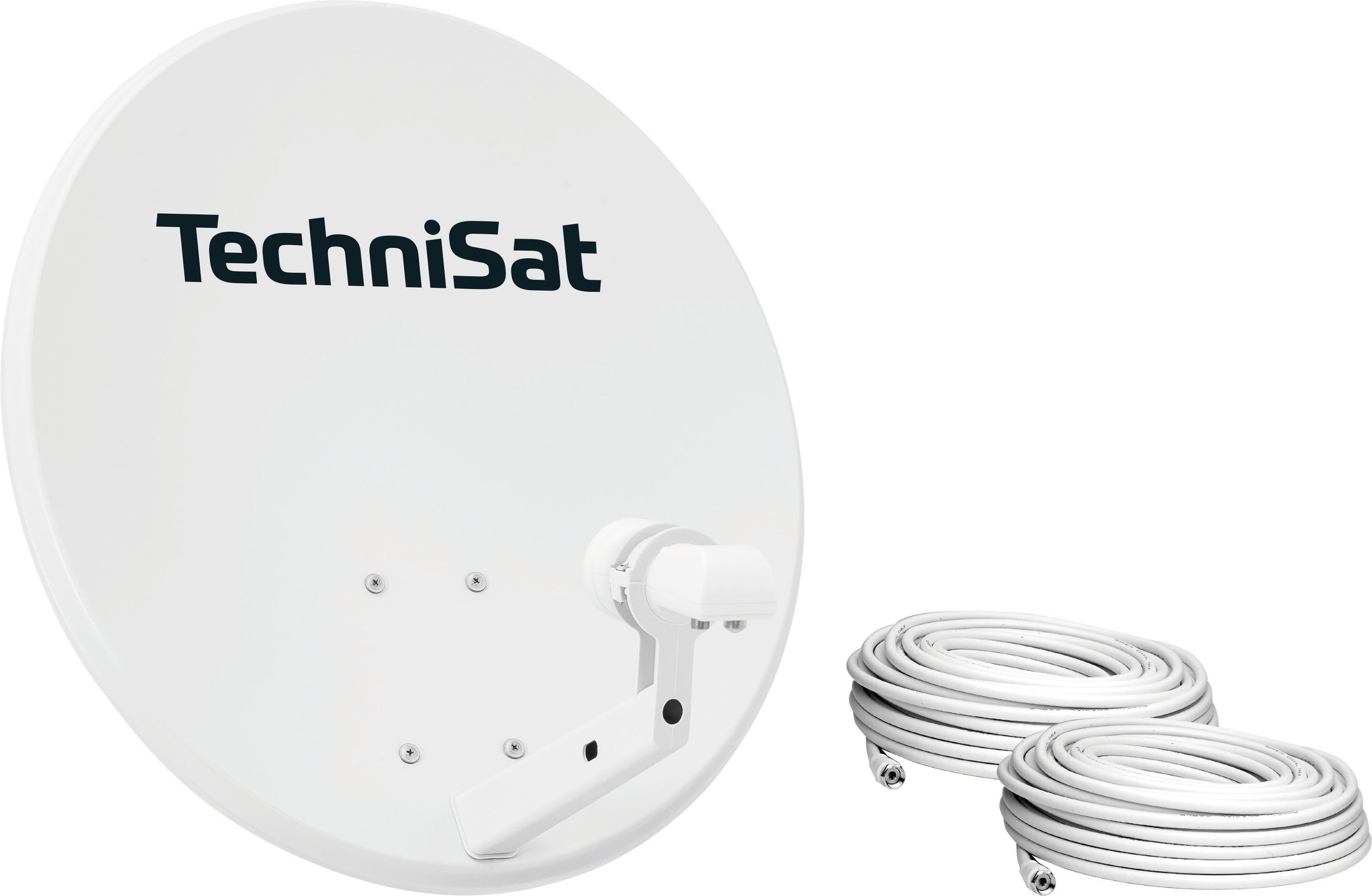 TechniSat TECHNITENNE 60, inkl. Twin-LNB, 2x10m Kabel Sat-Spiegel (60 cm, Stahl, Twin-LNB für 2 Teilnehmer, inkl. Masthalterung und 2x 10 m Kabel)