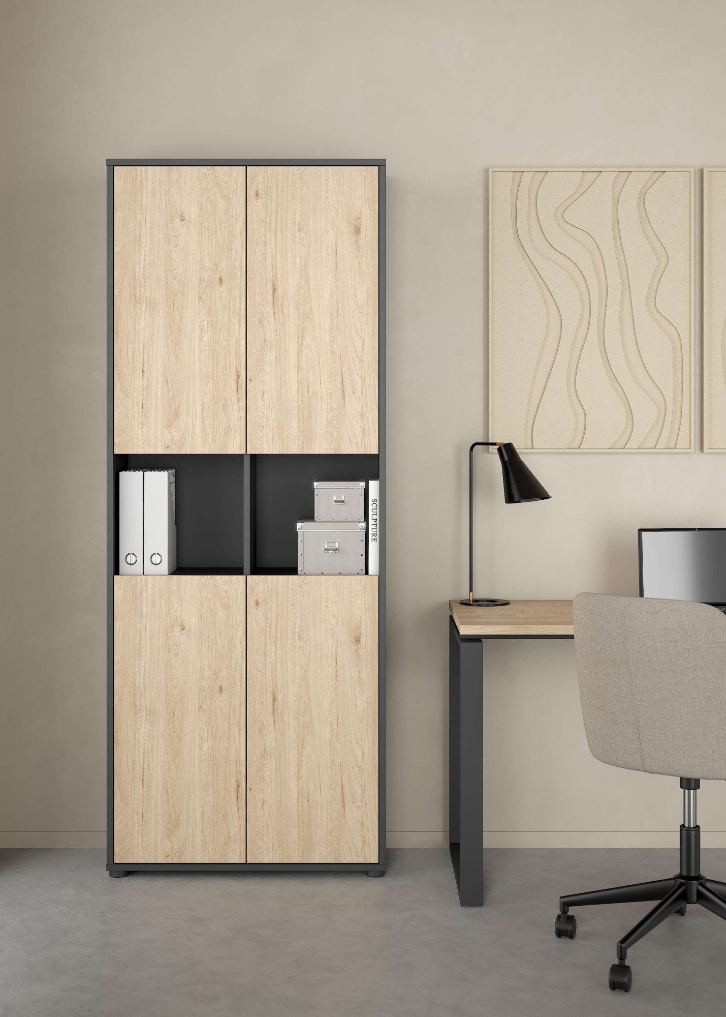 Home affaire Aktenschrank Sign Aktenregal, Bücherregal, Standregal, Merkzweckschrank, 2 Fächer, 4 Einlegeböden, Breite/Höhe 80/200 cm