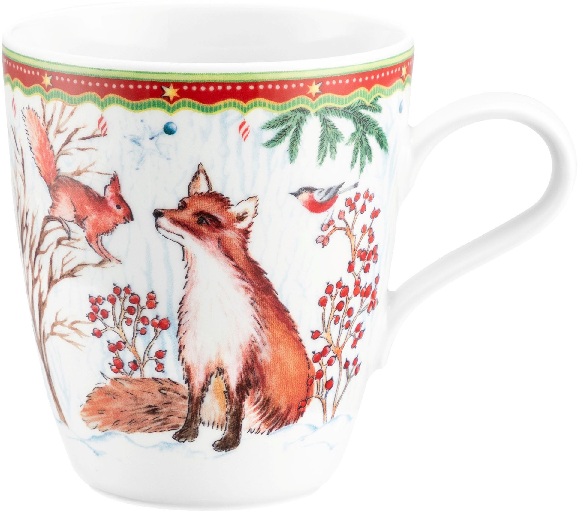 Seltmann Weiden Кухлі Life - Waldtiere, 1-tlg., Porzellan, Кухлі mit Henkel 0,40 l und weihnachtlichem Dekor