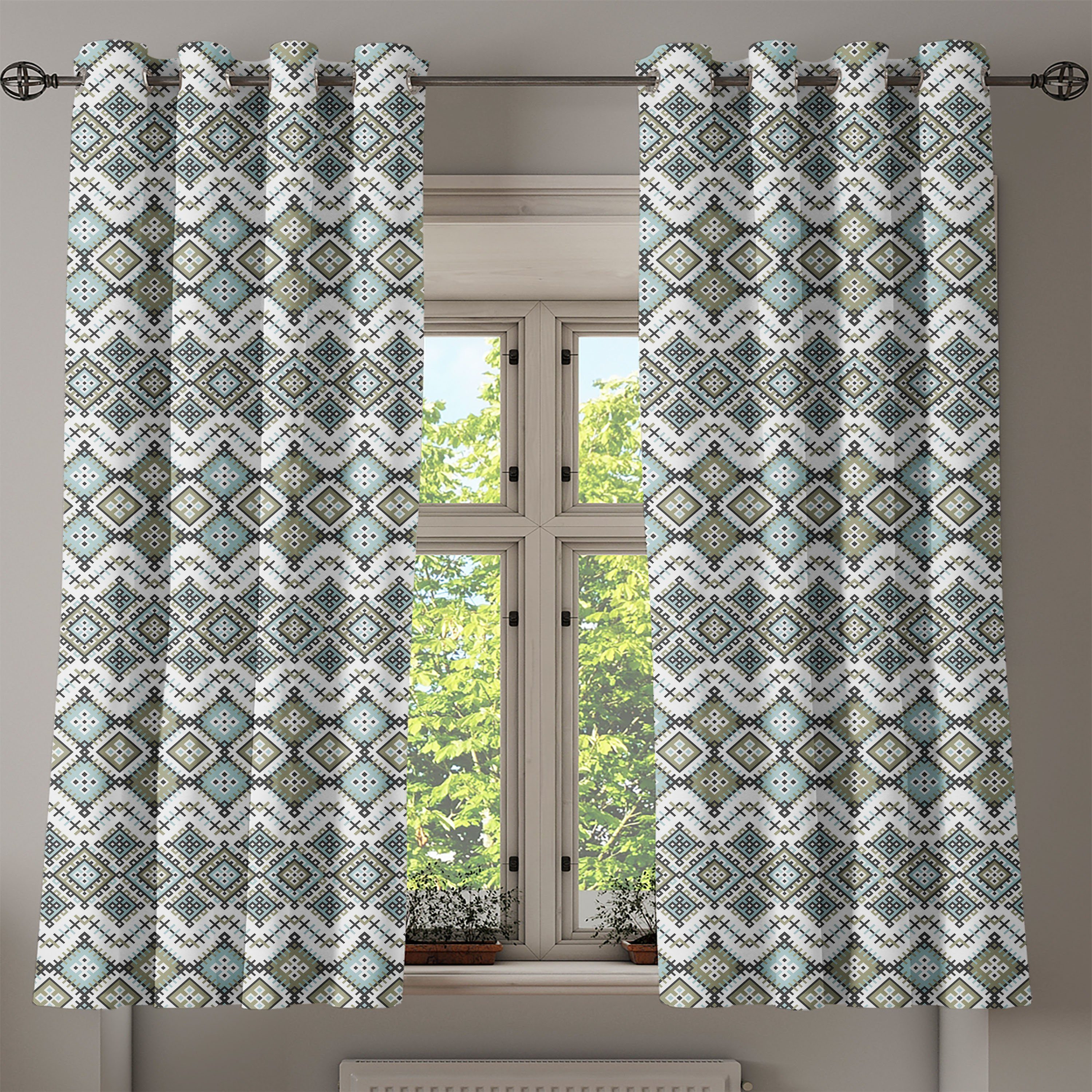 Gardine Dekorative 2-Panel-Fenstervorhänge für geometrische Abakuhaus, Kunst Schlafzimmer Ethnisch Wohnzimmer