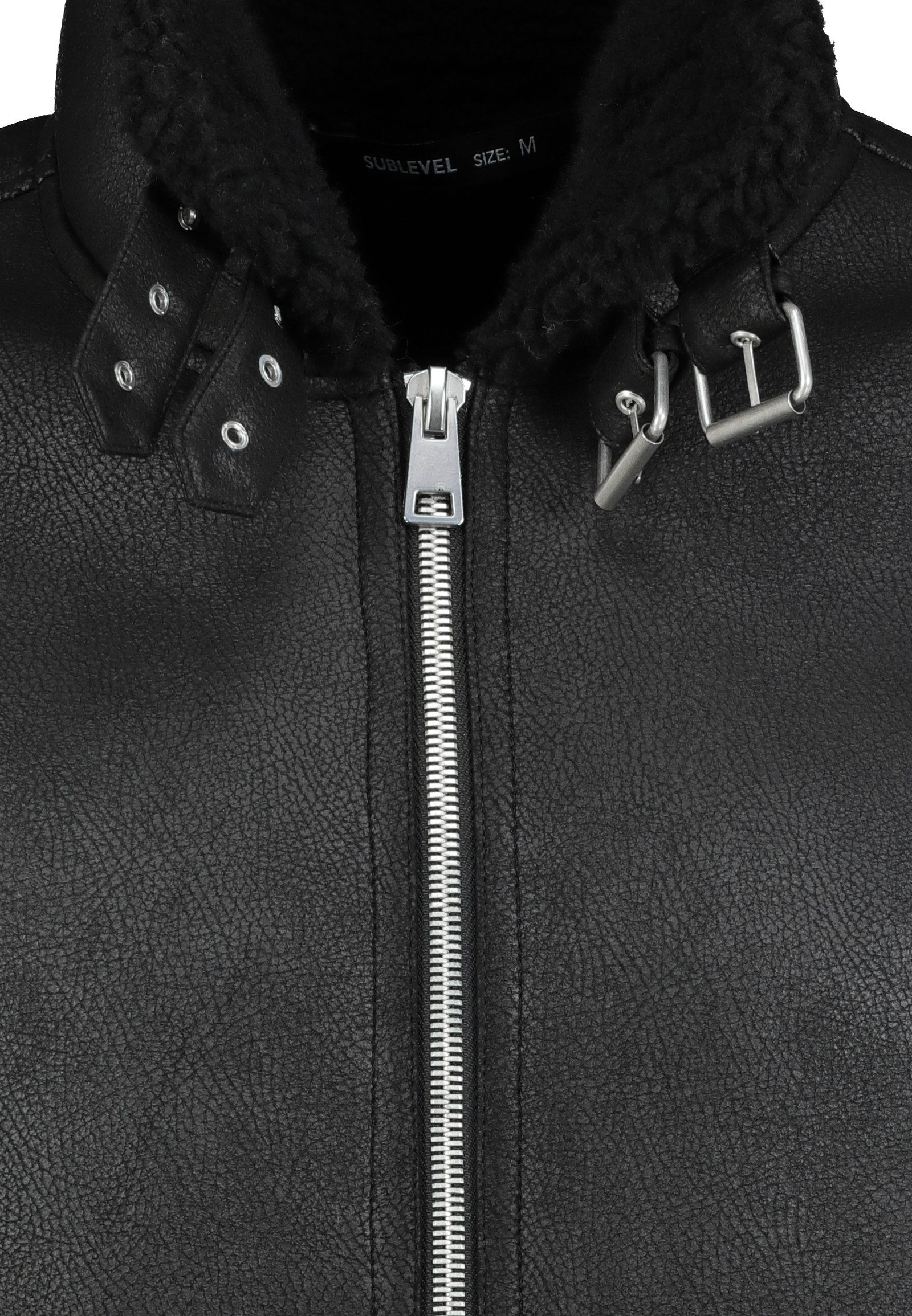 SUBLEVEL Winterjacke Herren Jacke aus Kunstleder mit Kunstfelleinsatz Kunstfellfutter und -kragen mit Schnallen