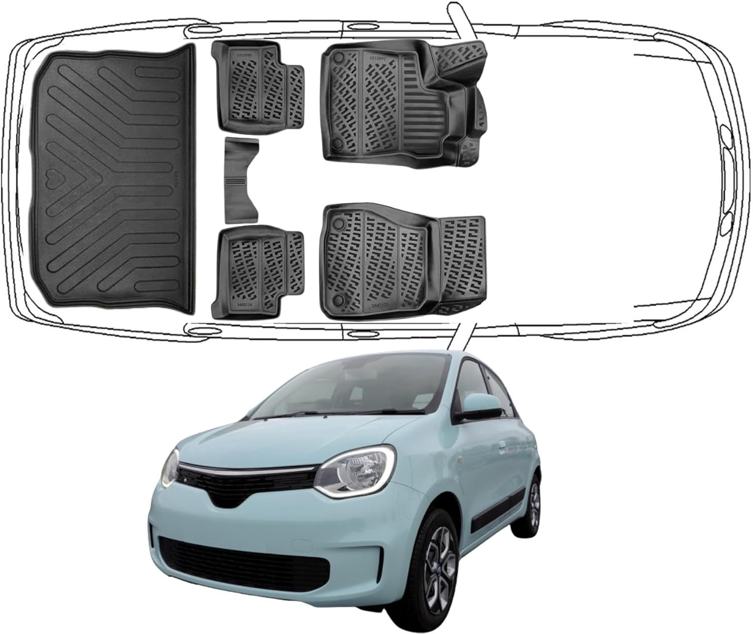 Trimak Passform-Fußmatten Oder Kofferraumwanne Oder Set, Renault Twingo 3. Gen. 2014-2024 & Z.E. Fussmatten & Kofferraummatte