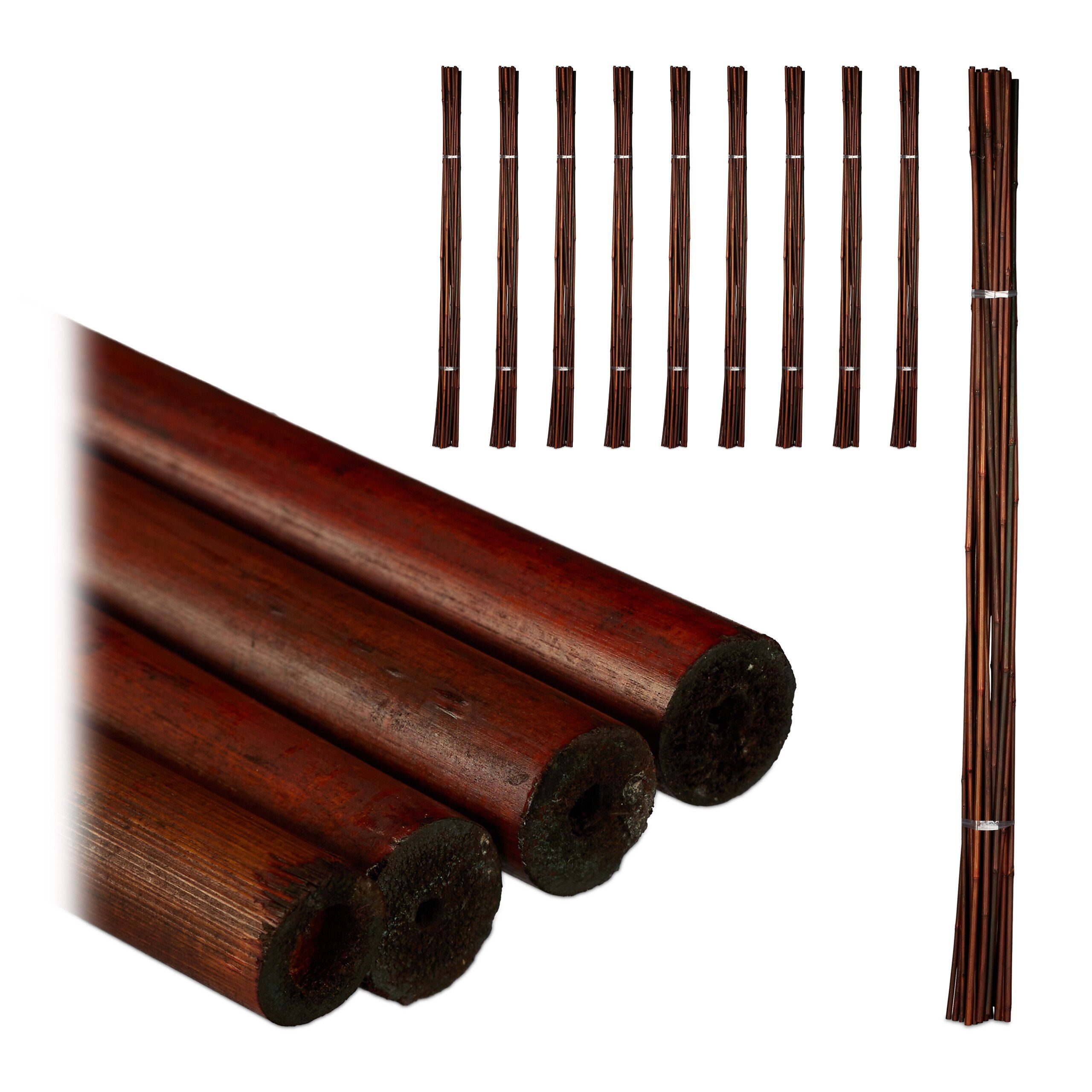 relaxdays Rankhilfe 250 x Braune Bambus Pflanzstäbe 120cm