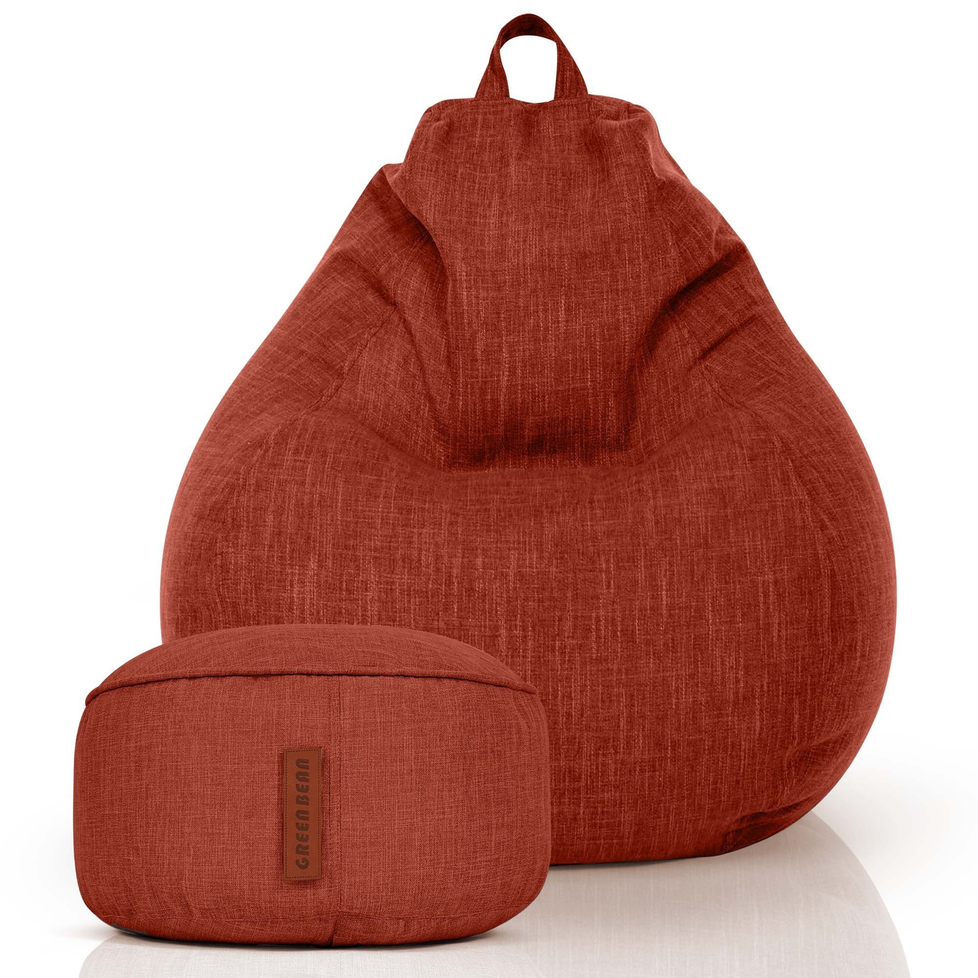 Bean (Indoor Sitzsack Waschbar), Liegekissen mit Drinnen Cherry Lounge Weich EPS-Perlen Bodenkissen Kuschelig Riesensitzsack Home-Linen Stoff und Rot Sitzkissen Green Füllung, Pouf