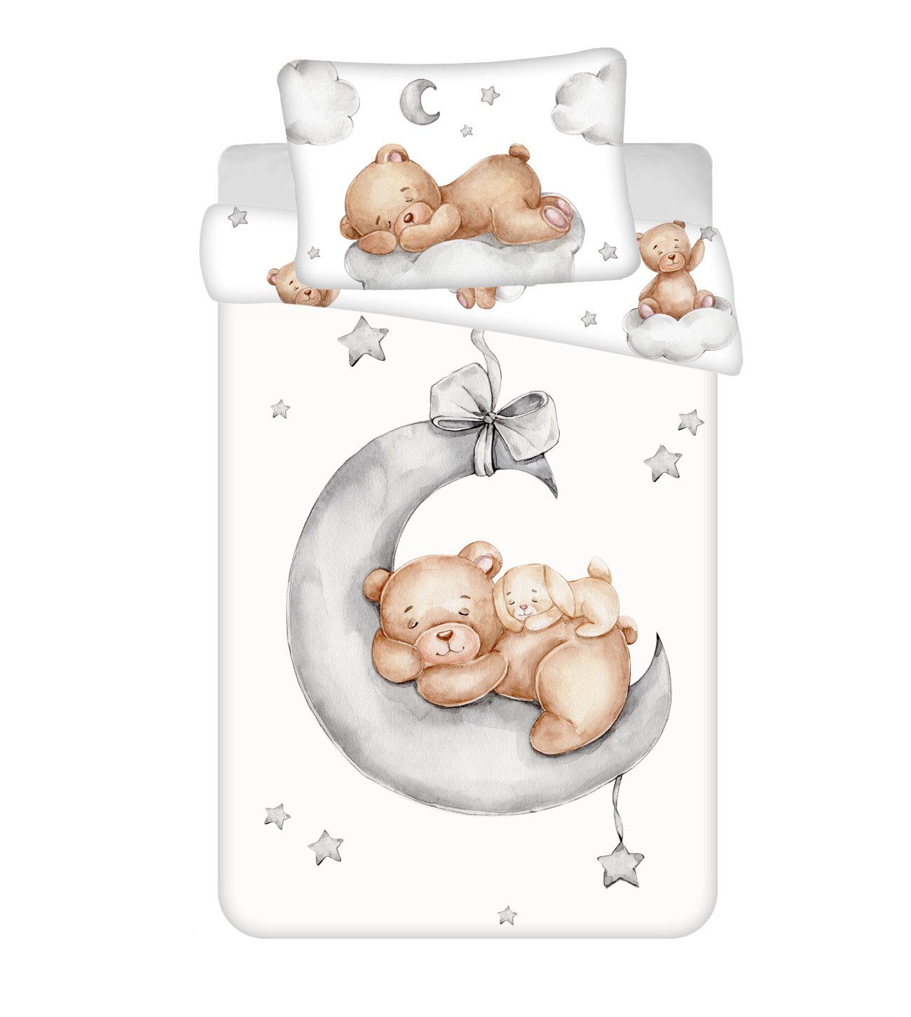 Jerry Fabrics Babybettwäsche Babybettwäsche Set Teddy im Mond „Ribbon“ 100x günstig online kaufen