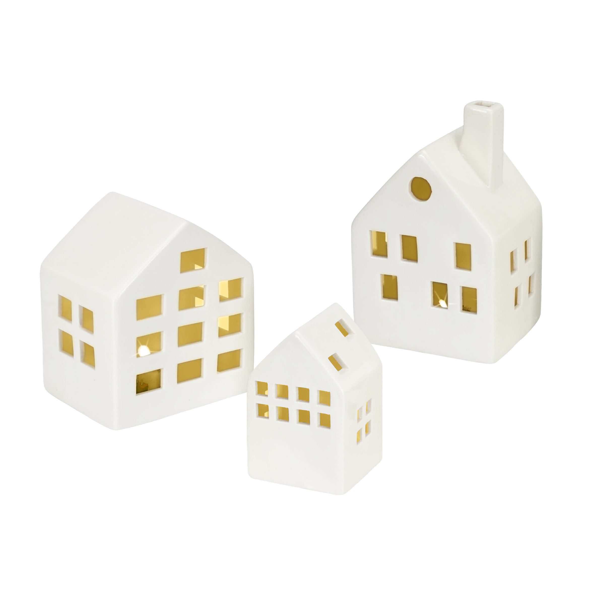 Spetebo LED Dekofigur Keramik Haus weiß 3er Set - 14 / 12 / 10 cm, An - / A günstig online kaufen