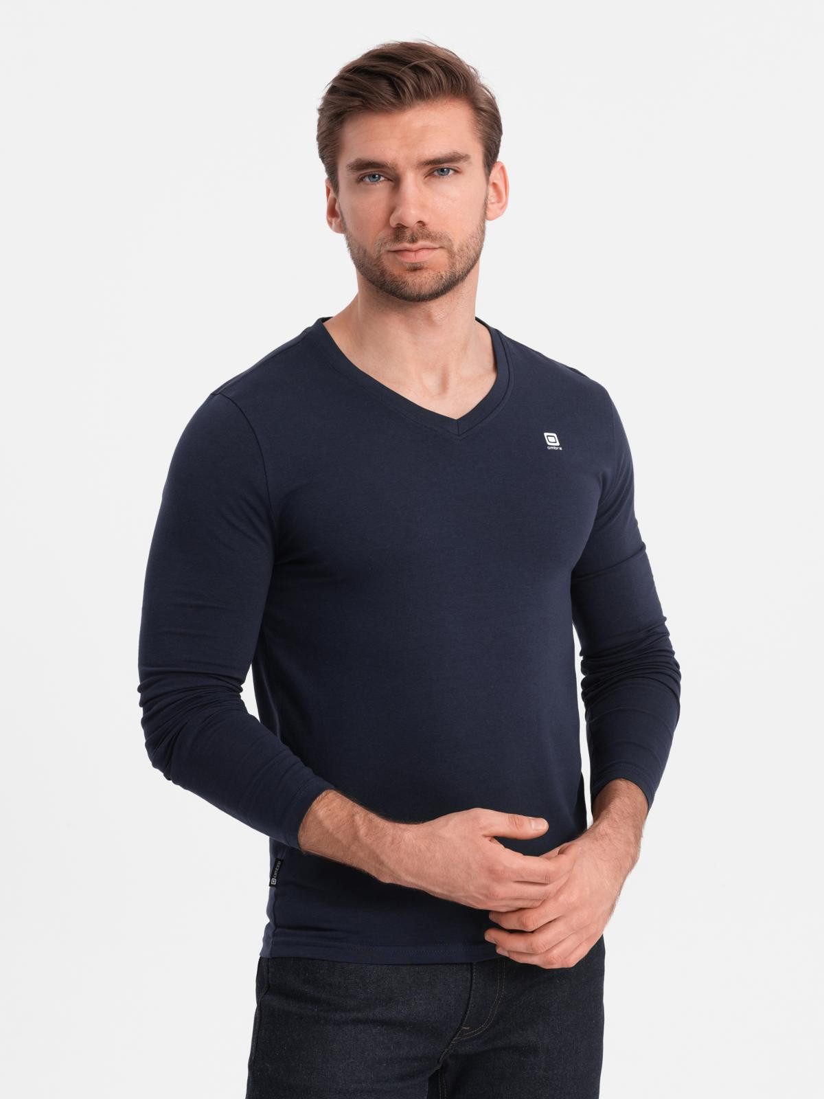 OMBRE Longsleeve 2er-Pack Herren Longsleeves mit V-Ausschnitt