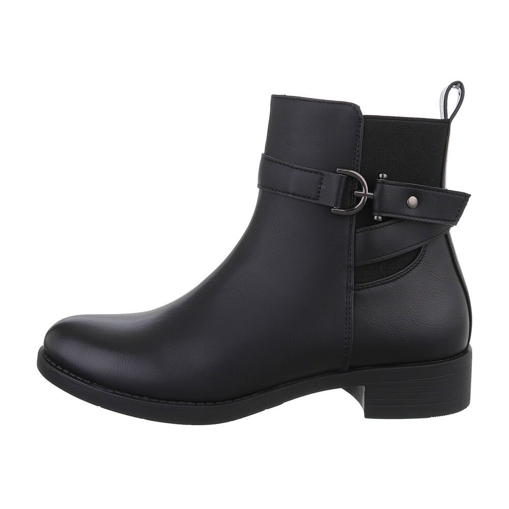 Ital-Design Damen Elegant Chelseaboots Blockabsatz Flache Stiefeletten in Schwarz