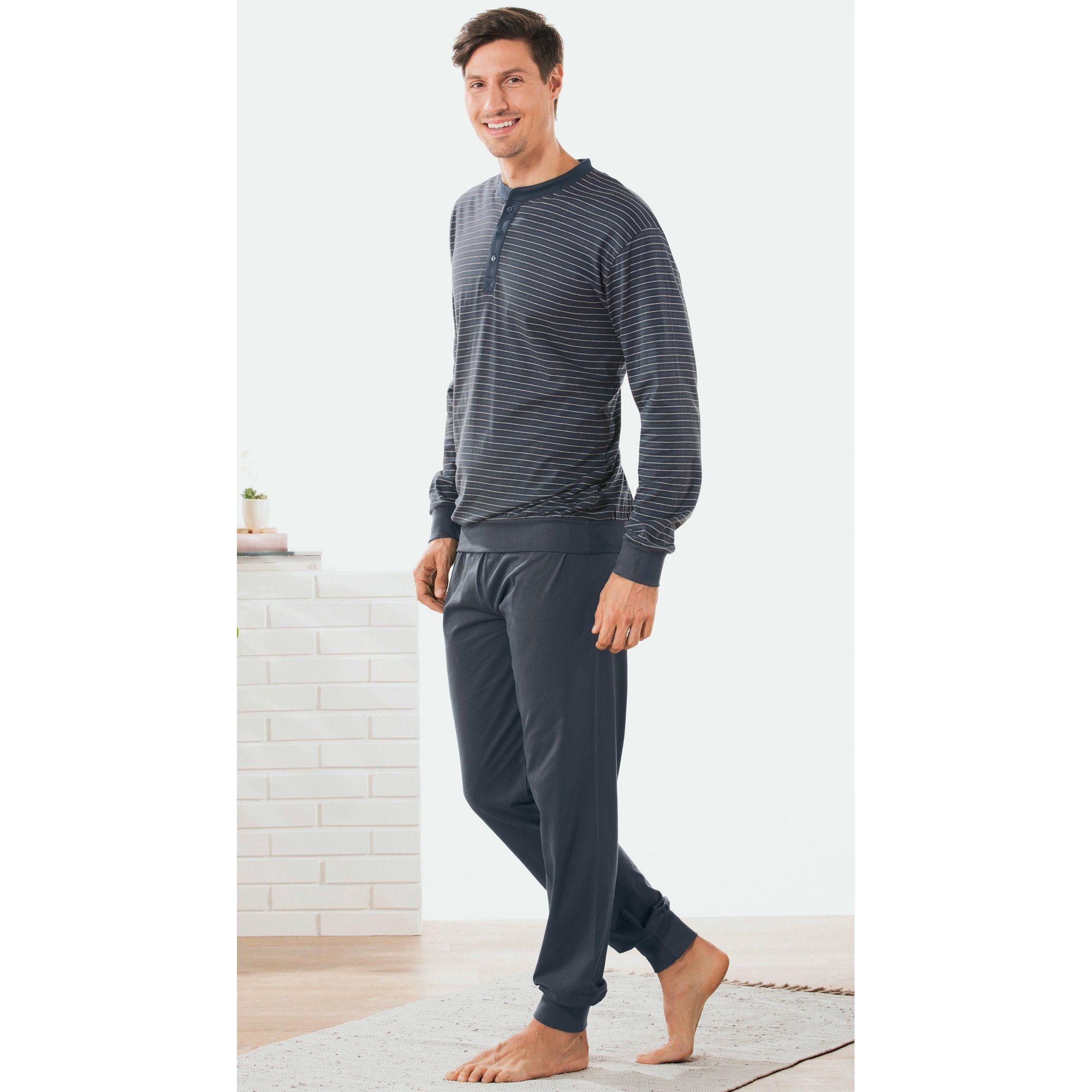 REDBEST Pyjama Herren-Schlafanzug Single-Jersey Streifen günstig online kaufen