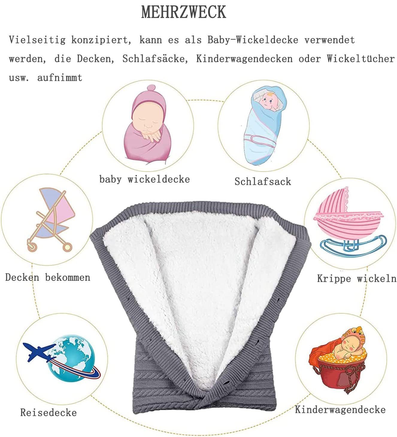 warme Babydecke Strickdecke, Kinderwagen Winter, GelldG dicke Baby khaki Schlafsäcke