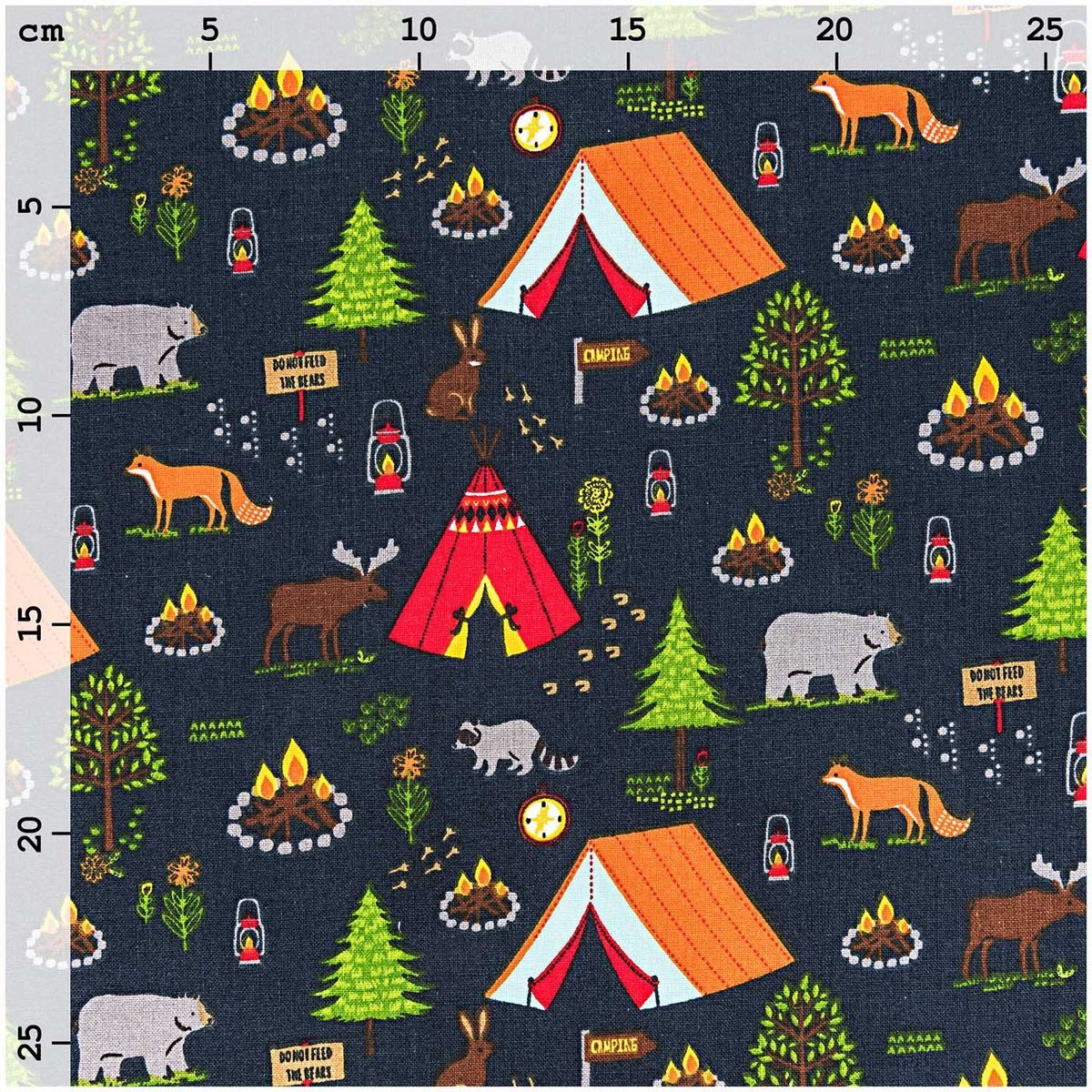 Rico Design Stoff Baumwollstoff Meterware Stoffabschnitt Camping schwarz bunt 50x 140cm