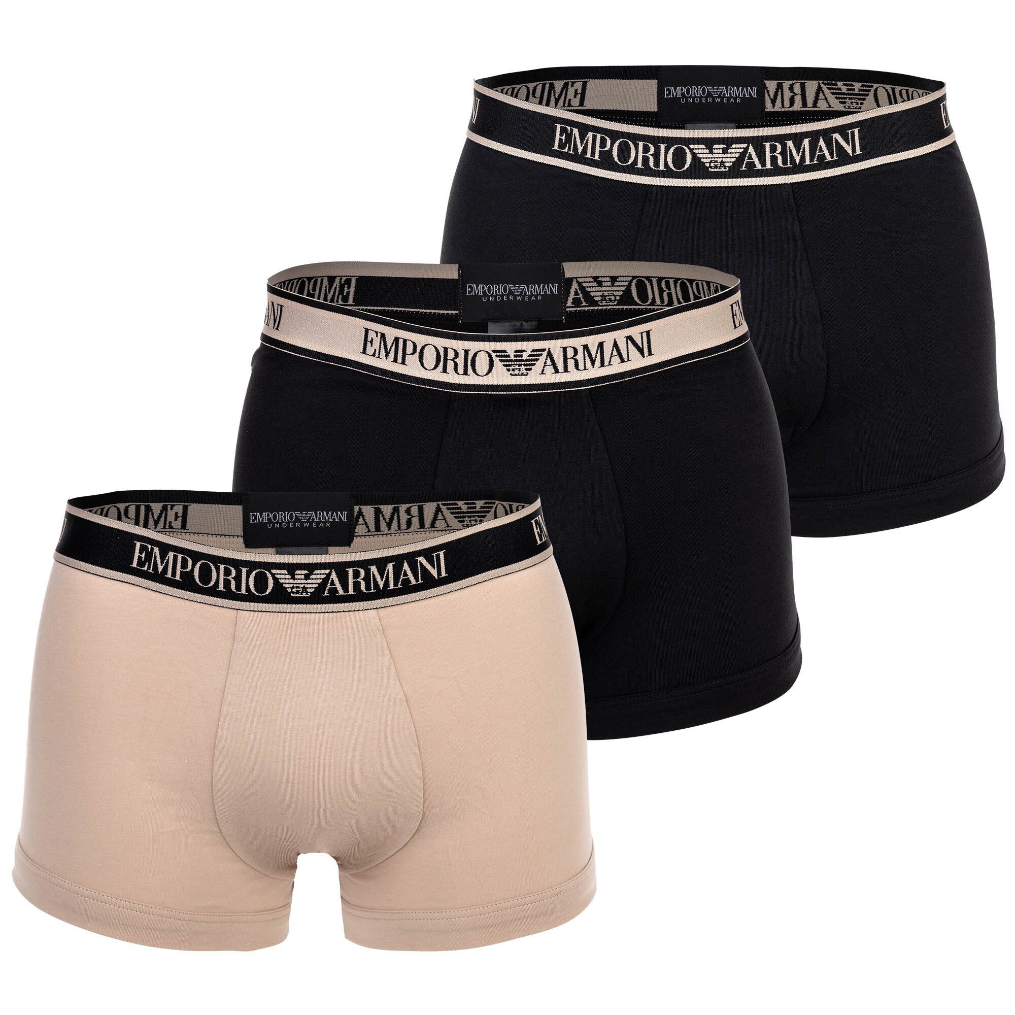 - Emporio 3er LOGOBAND Herren Schwarz/Beige CORE Boxer Pack Boxershorts, Armani