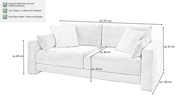 Massivart® Big-Sofa MILEY Cord grau-beige 241 cm / 4-Sitzer, Bonell-Federkernpolsterung, 2 Rückenkissen, 4 Zierkissen