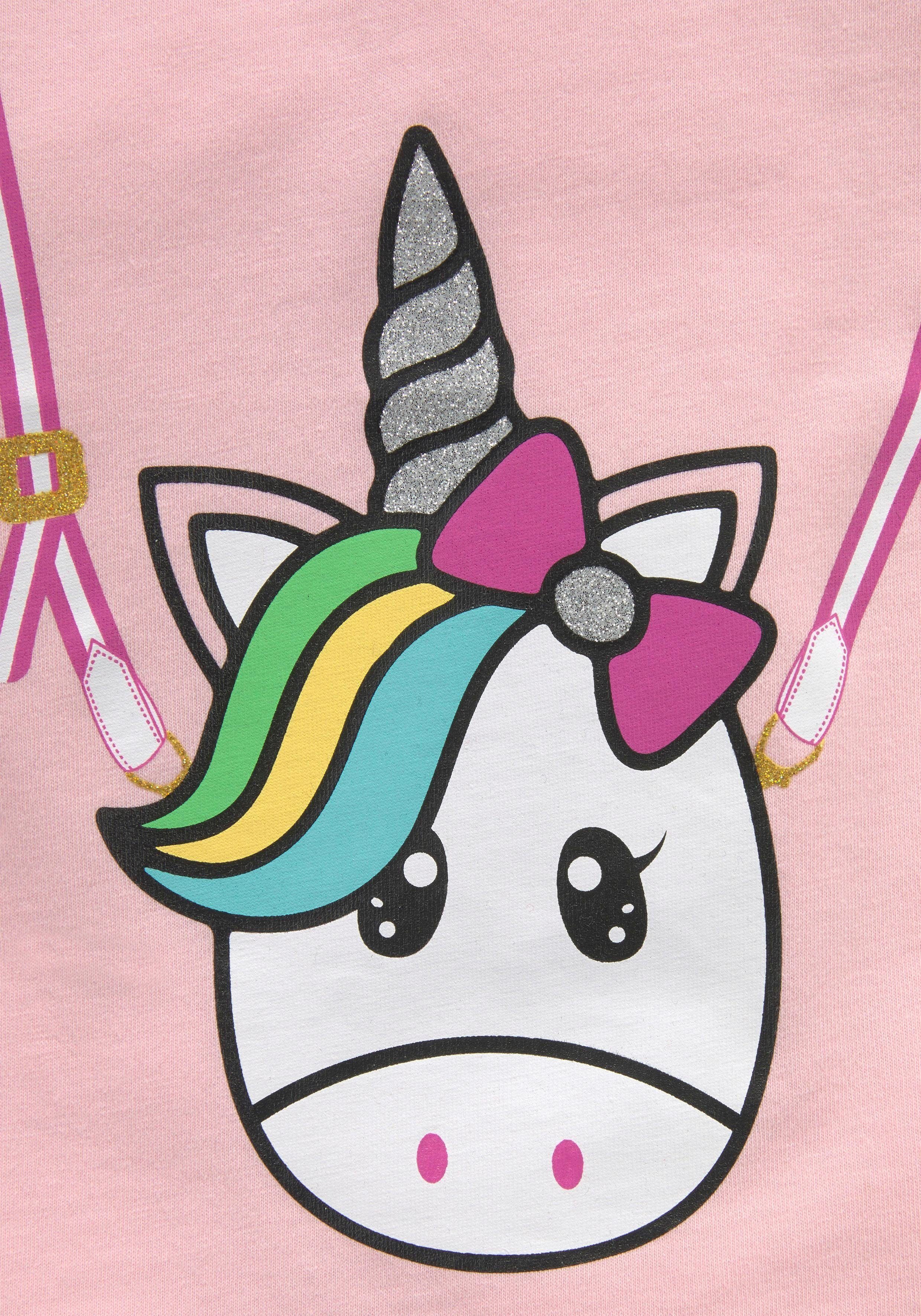 KIDSWORLD T-Shirt für kleine Mädchen Kurzarm, basic geschnittene Passform, mit Glitzerdetails und Print