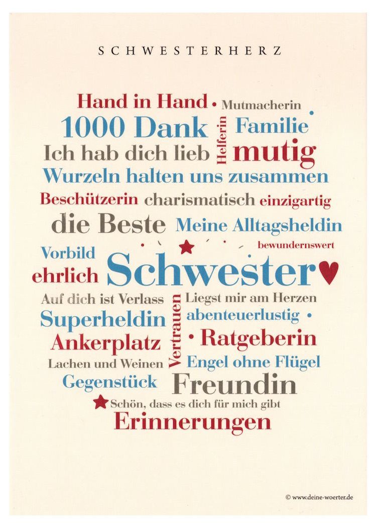 Deine Wörter Postkarte "Schwester-Wörter - Schwesterherz"