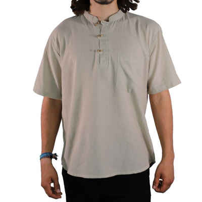 KUNST UND MAGIE Kurzarmhemd KUNST UND MAGIE Herren Hemd unifarben kurzarm Fischerhemd Freizeithemd