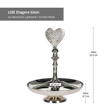 MamboCat Etagere LISE Etagere mit Herz glatt silber Ø16cm Servierplatten Cupcake, Aluminium