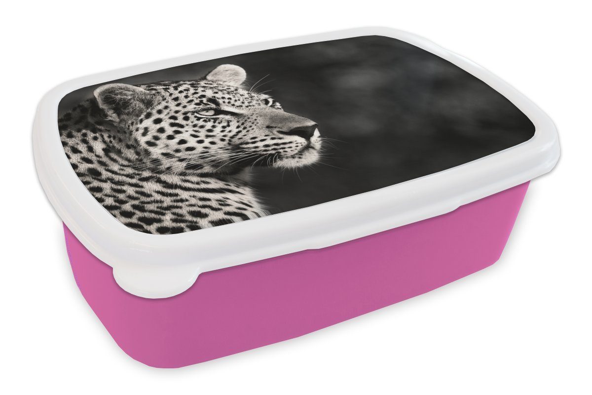 MuchoWow Lunchbox Leopard - Schwarz - Weiß - Südafrika, Kunststoff, (2-tlg), Brotbox für Erwachsene, Brotdose Kinder, Snackbox, Mädchen, Kunststoff rosa