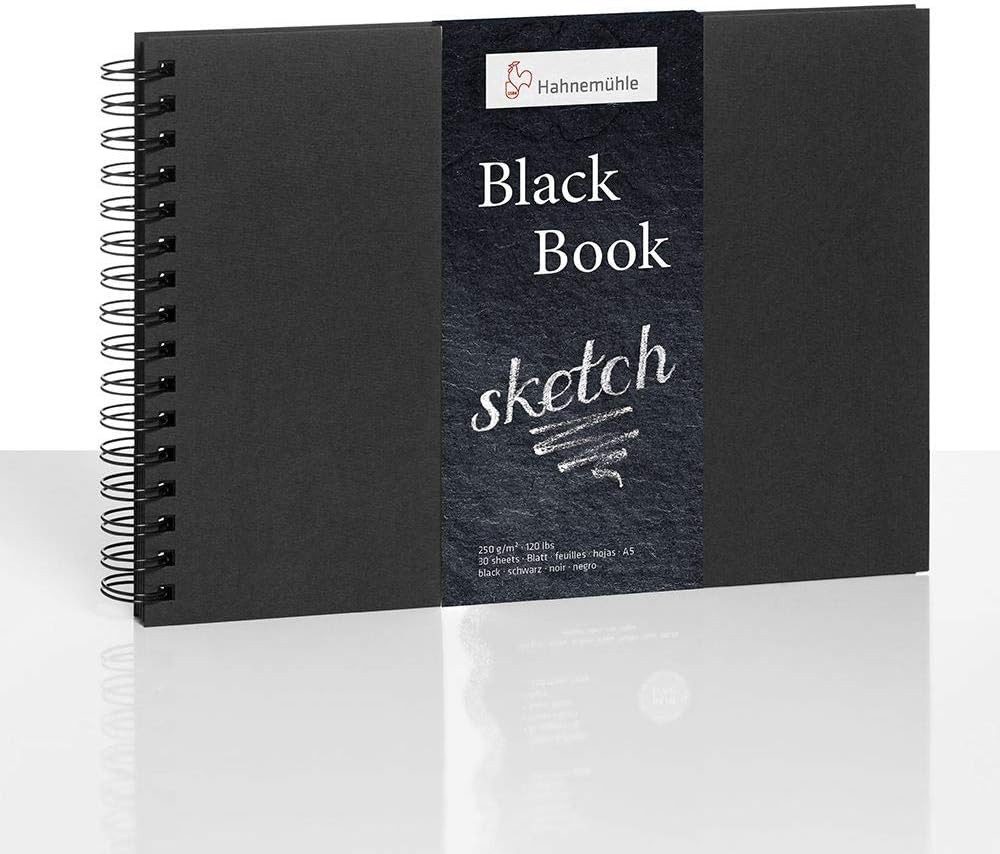 Hahnemühle Skizzenbuch Black Book sketch A5 Landschaftsformat, 250g/m², 30 Blatt, Schwarz