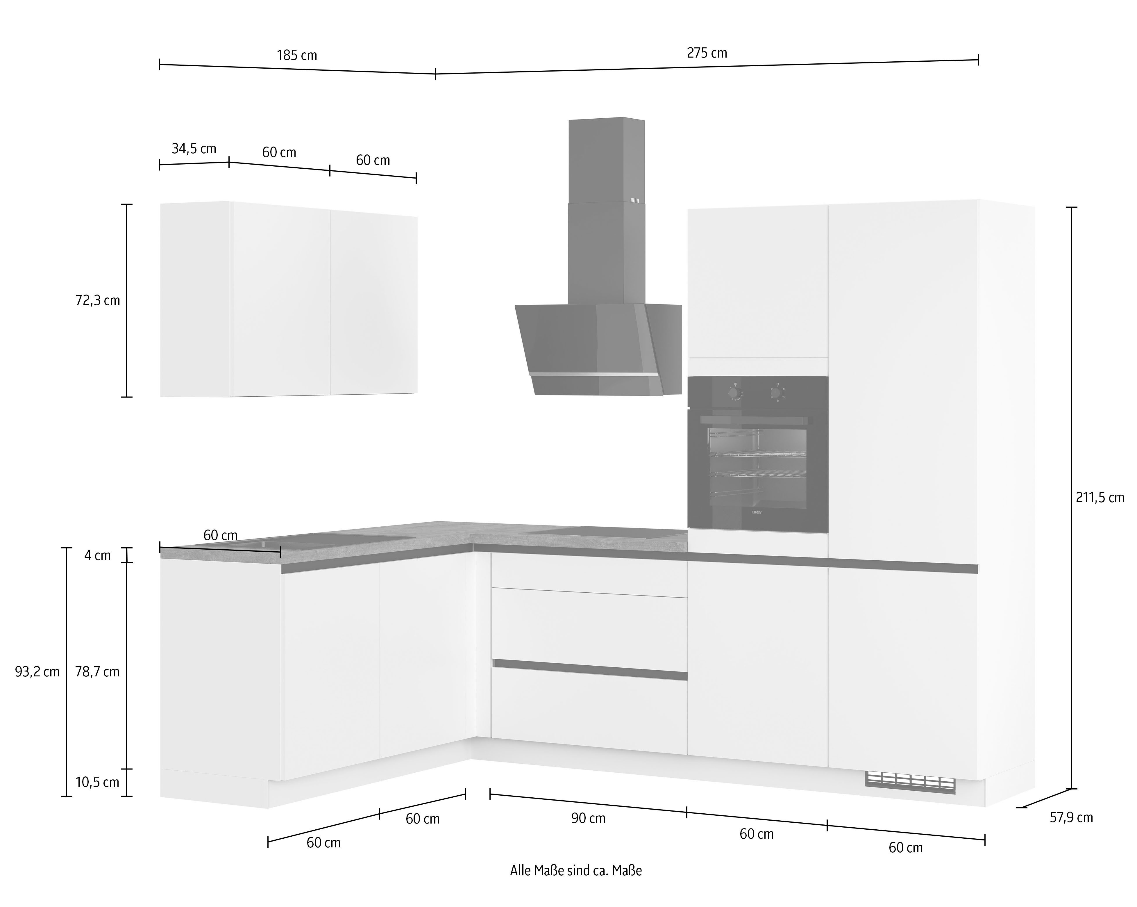 IMPULS KÜCHEN Winkelküche "Dublin", Anti Fingerprint Oberfläche, Schubkästen mit Soft-Close, vormontiert, wahlweise mit E-Geräten, mit Vollauszug, Breite 460 cm