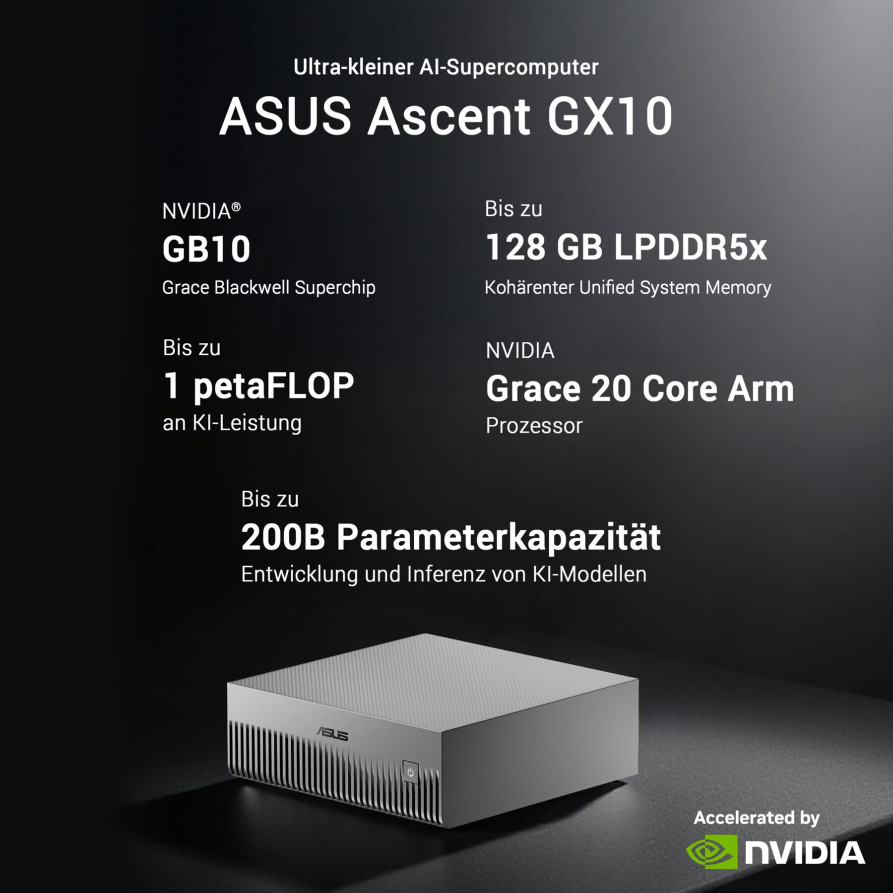 Asus ASUS Ascent GX10-GG0026BN 2TB KI Supercomputer (NVIDIA GB10 Grace Blac Mini-PC (0 GB SSD, WLAN)