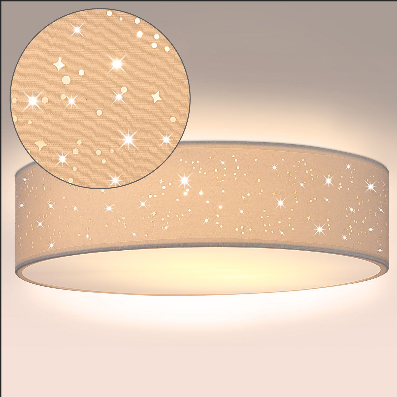 inklusive, cm E27 Stoffschirm Leuchtmittel monzana Sternenhimmel 1-Flammig Modern Deckenleuchte, Deckenlampe, nicht Weiß Rund 30