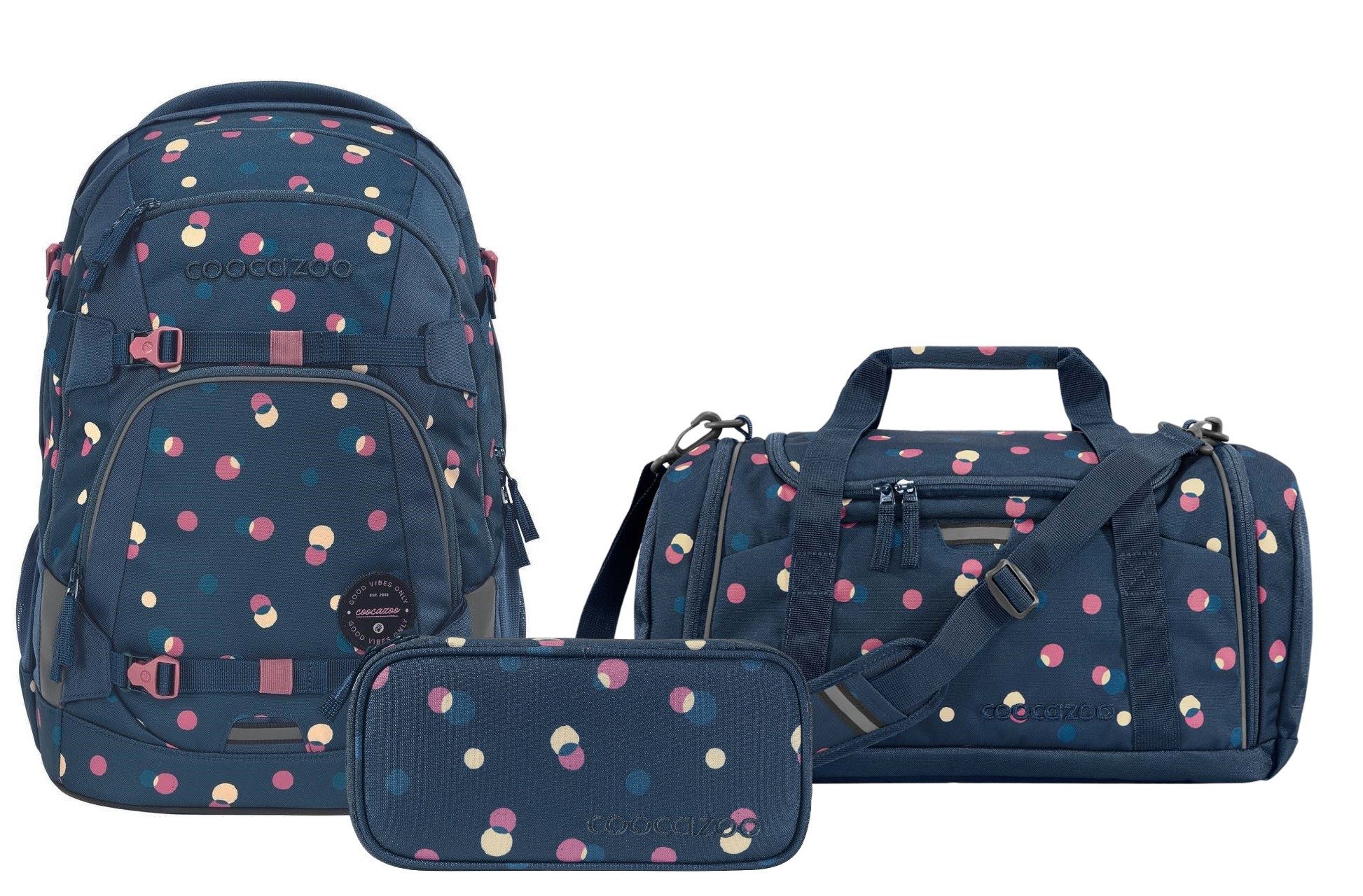 coocazoo Schulranzen Schulrucksack-Set MATE Bubble Dreams 3-teilig (Rucksack, Mäppchen, Sporttasche), ergonomisch, reflektiert, Körpergröße: 135 - 180 cm
