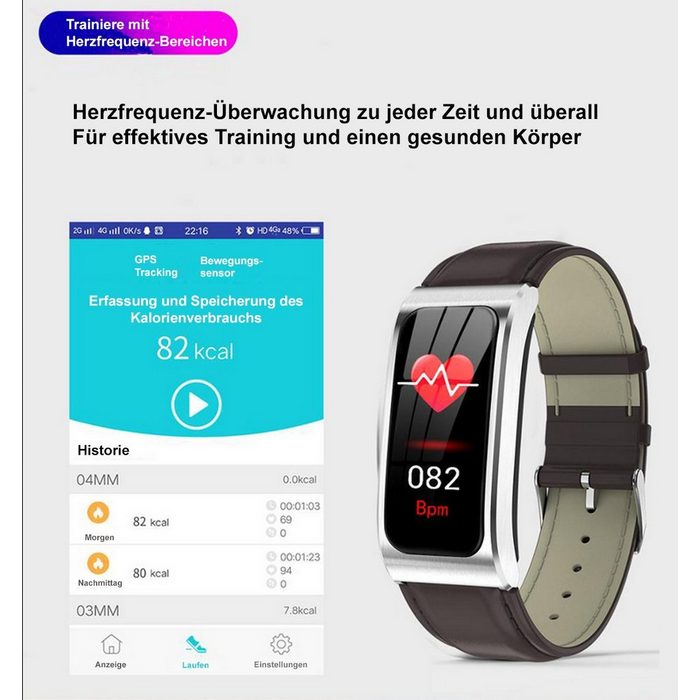 TPFNet SW36 mit Milanaise Armband - individuelles Display Smartwatch (Android) Armbanduhr mit Musiksteuerung Herzfrequenz Schrittzähler Kalorien Sportmodus etc. - Fitness-Tracker Silber RY12440