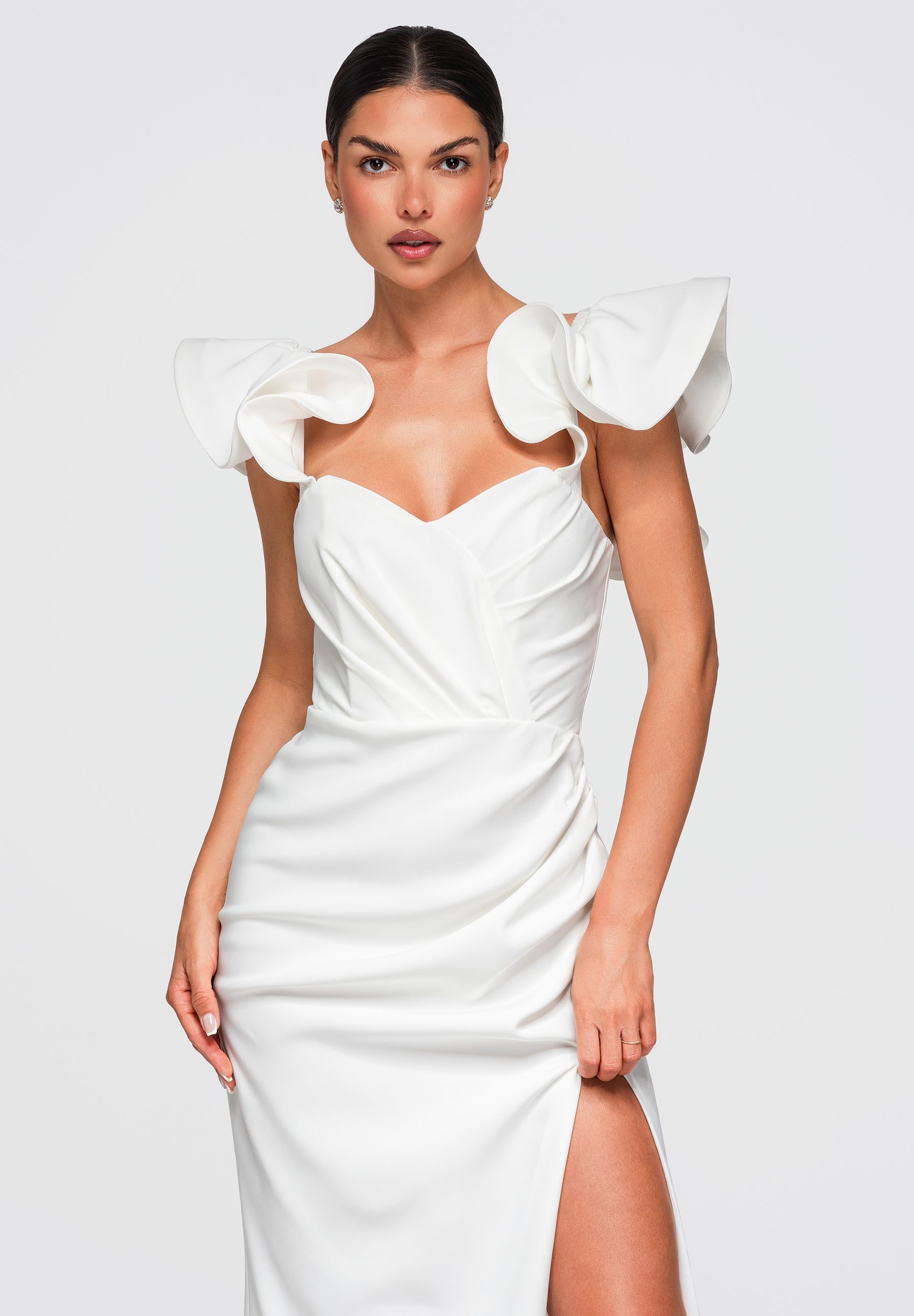 OMBRE Abendkleid Damen Abendkleid Maxi mit Herz-Ausschnitt Ecru S (kein Set, 1-tlg) in Unifarbe