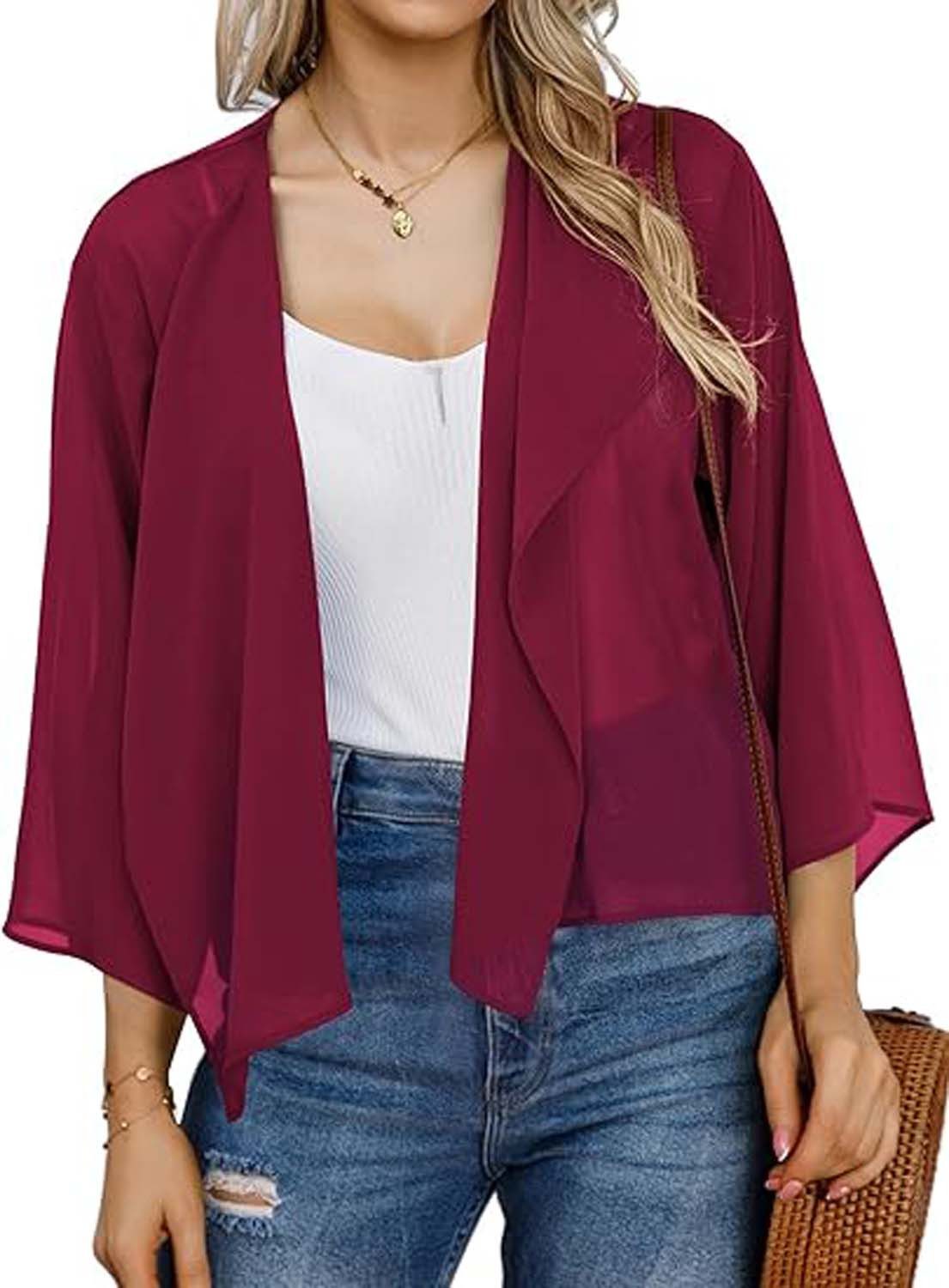 Oemmn Bolero Damen Chiffon Elegant Bolerojacke Leicht Luftig Jäckchen 3/4