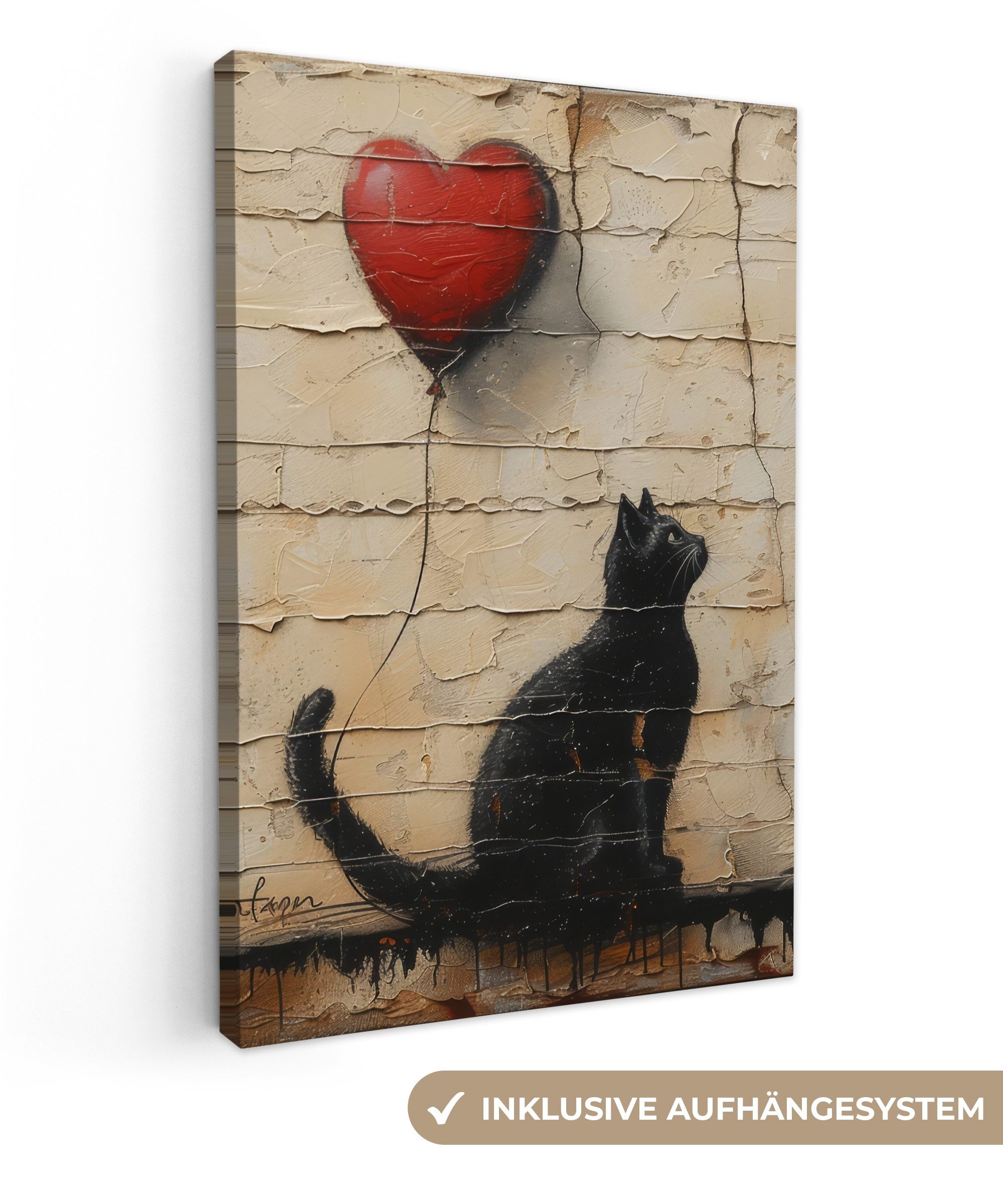 OneMillionCanvasses® Leinwandbild Katze - Graffiti - Luftballon - Straßenku günstig online kaufen