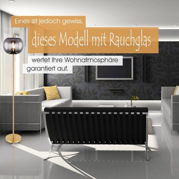 bmf-versand Stehlampe Stehlampe Wohnzimmer Messingfarben Rauchglas Stehleuchte Schlafzimmer, Leuchtmittel wechselbar