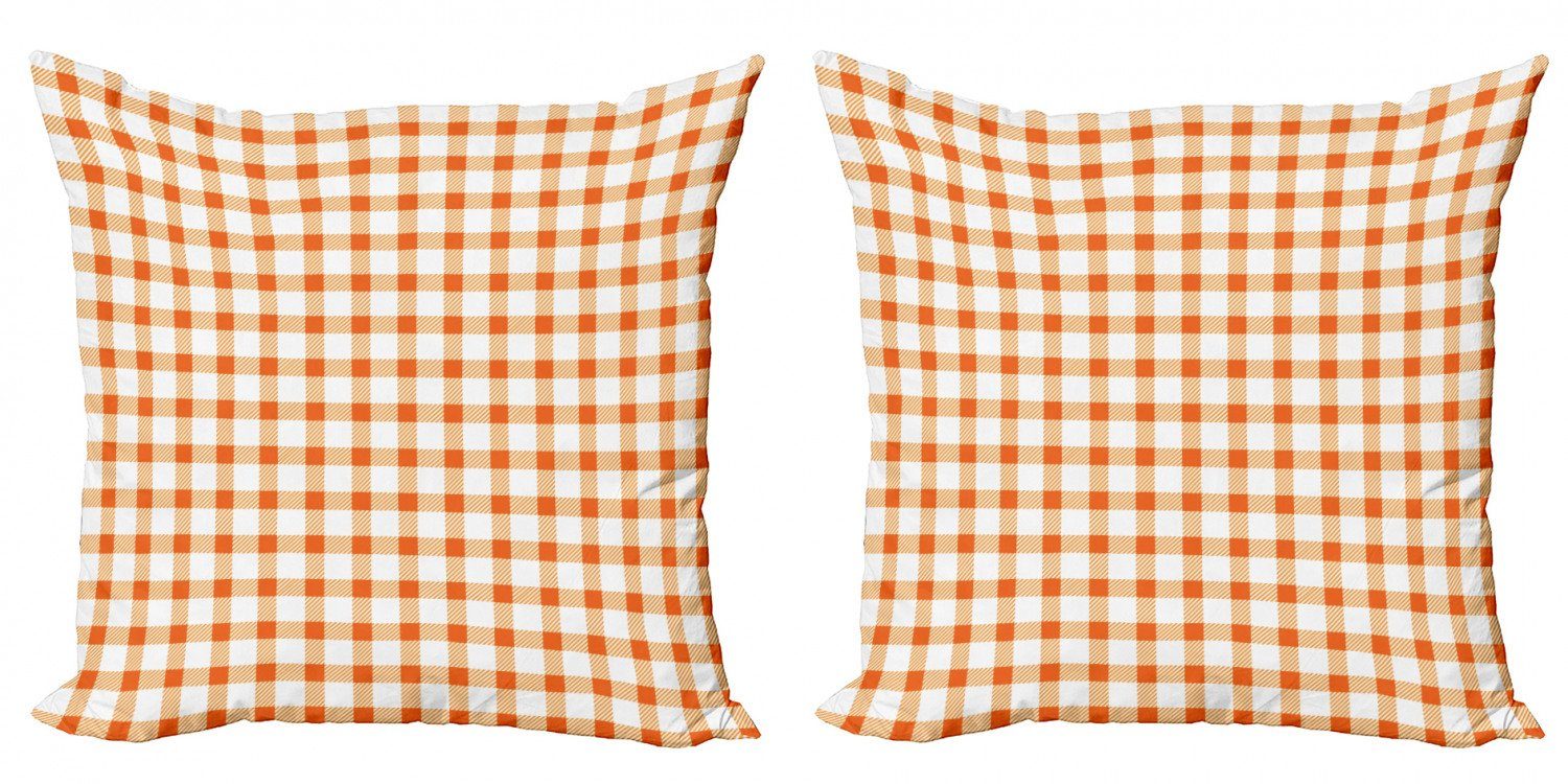 Kissenbezüge Modern Accent Doppelseitiger Digitaldruck, Abakuhaus (2 Stück), Orange und Weiß Plaid-Motiv
