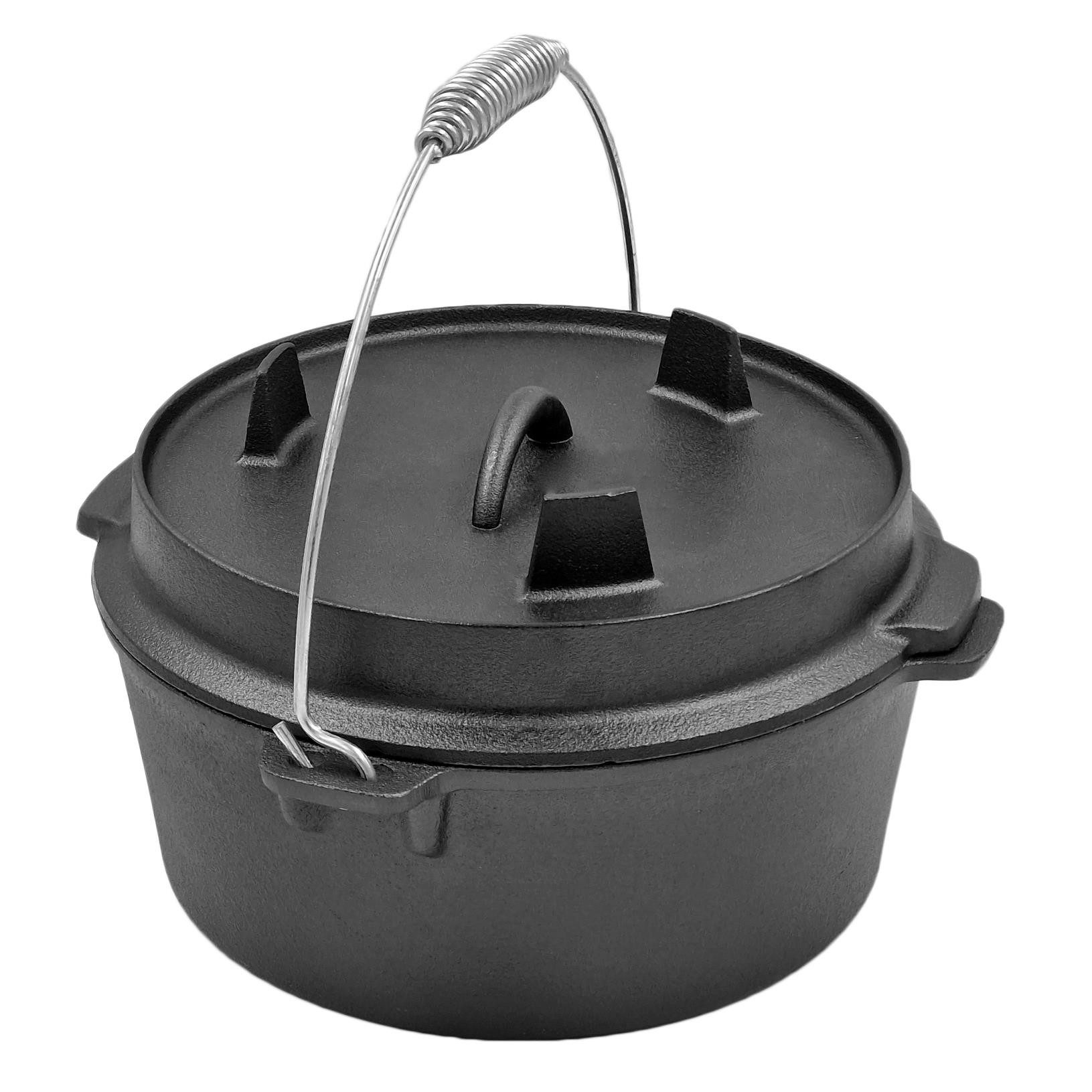 matrasa Grilltopf mit Pfanne als Deckel - 2 in1 Dutch Oven - Feuertopf Gusseisen, Gusseisen, 3,5 Liter, 25 x 16 cm