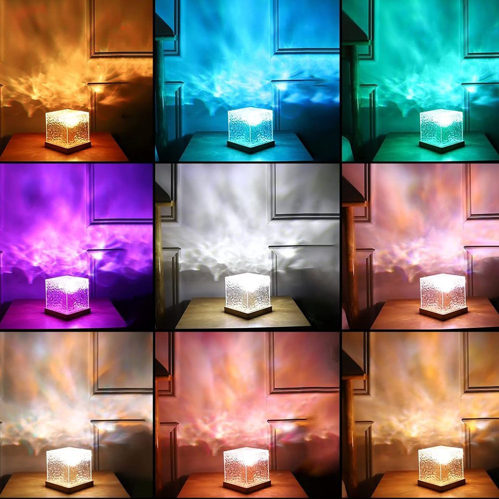 QUBEBU LED Nachtlicht Wasserwellen Lampe,LED Sternenhimmel Projektor Kinder, RGB Wave Lamp, mit 16 Farben, mit Fernbedienung, LED Tischlampe aus Kristall, Dynamische Wasserwelle, RGB-Farbwechselndes, für Schlafzimmer/Party.