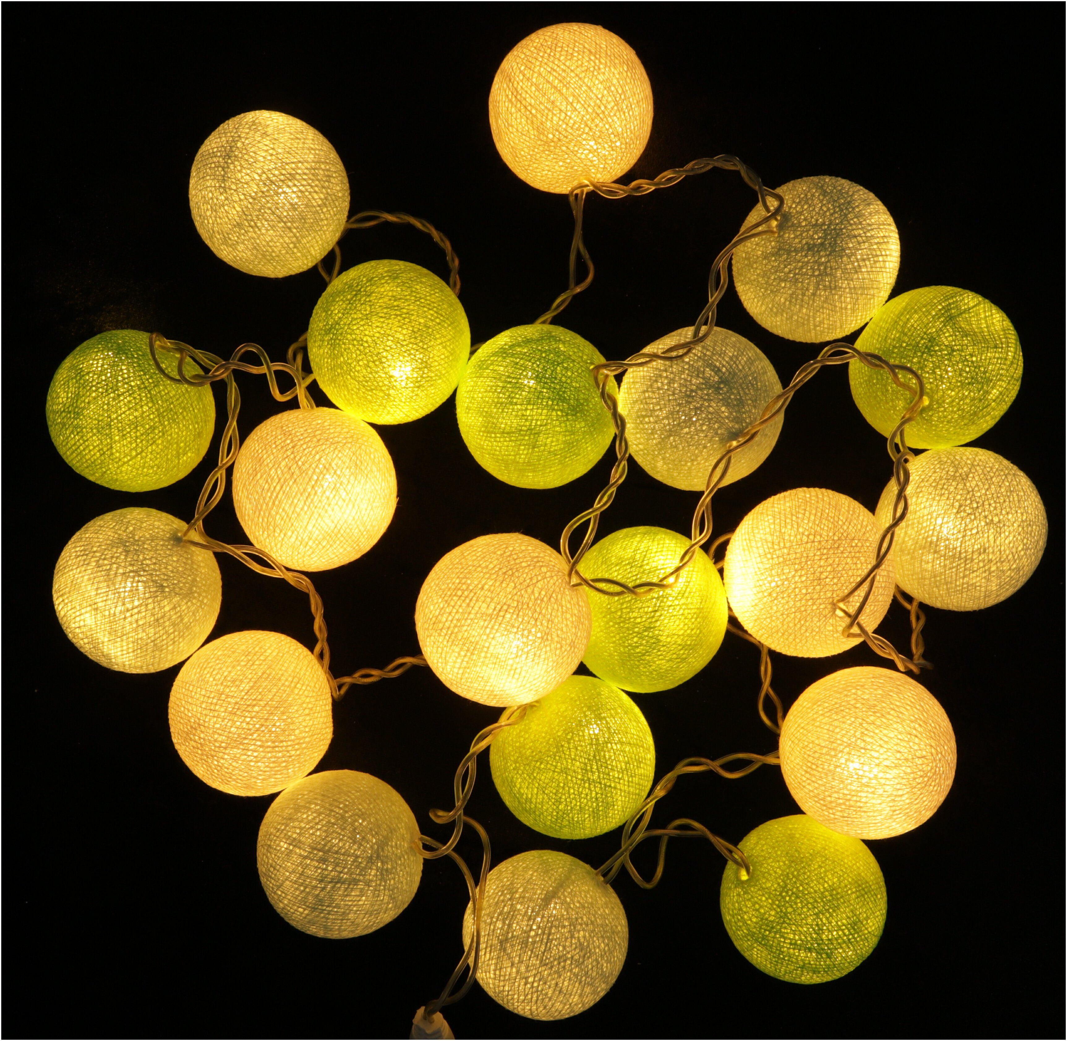 Stoff grün/weiß Ball Guru-Shop Lampion.. Lichterkette, LED-Lichterkette LED Kugel