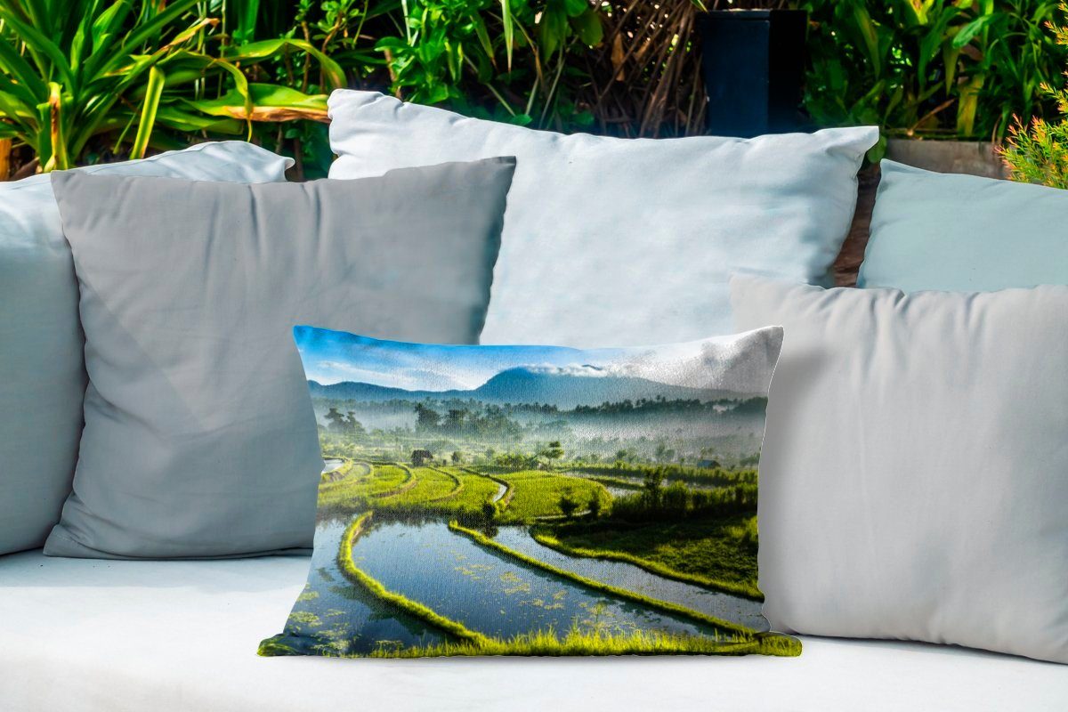 Polyester, auf Outdoor-Dekorationskissen, Dekokissen Reisfelder Dekokissenbezug, Kissenhülle MuchoWow Bali,