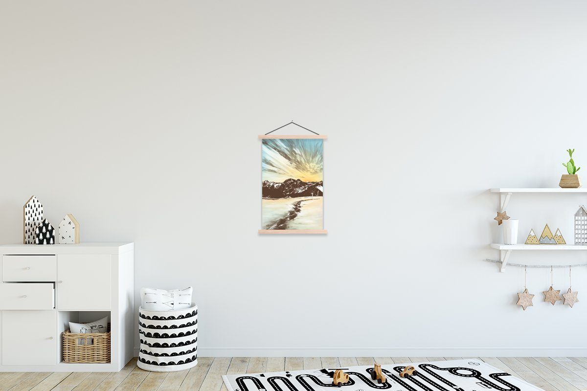 Berg Poster für Textilposter MuchoWow Posterleiste, Wohnzimmer, - (1 Strand St), Bilderleiste, Meer, - Magnetisch
