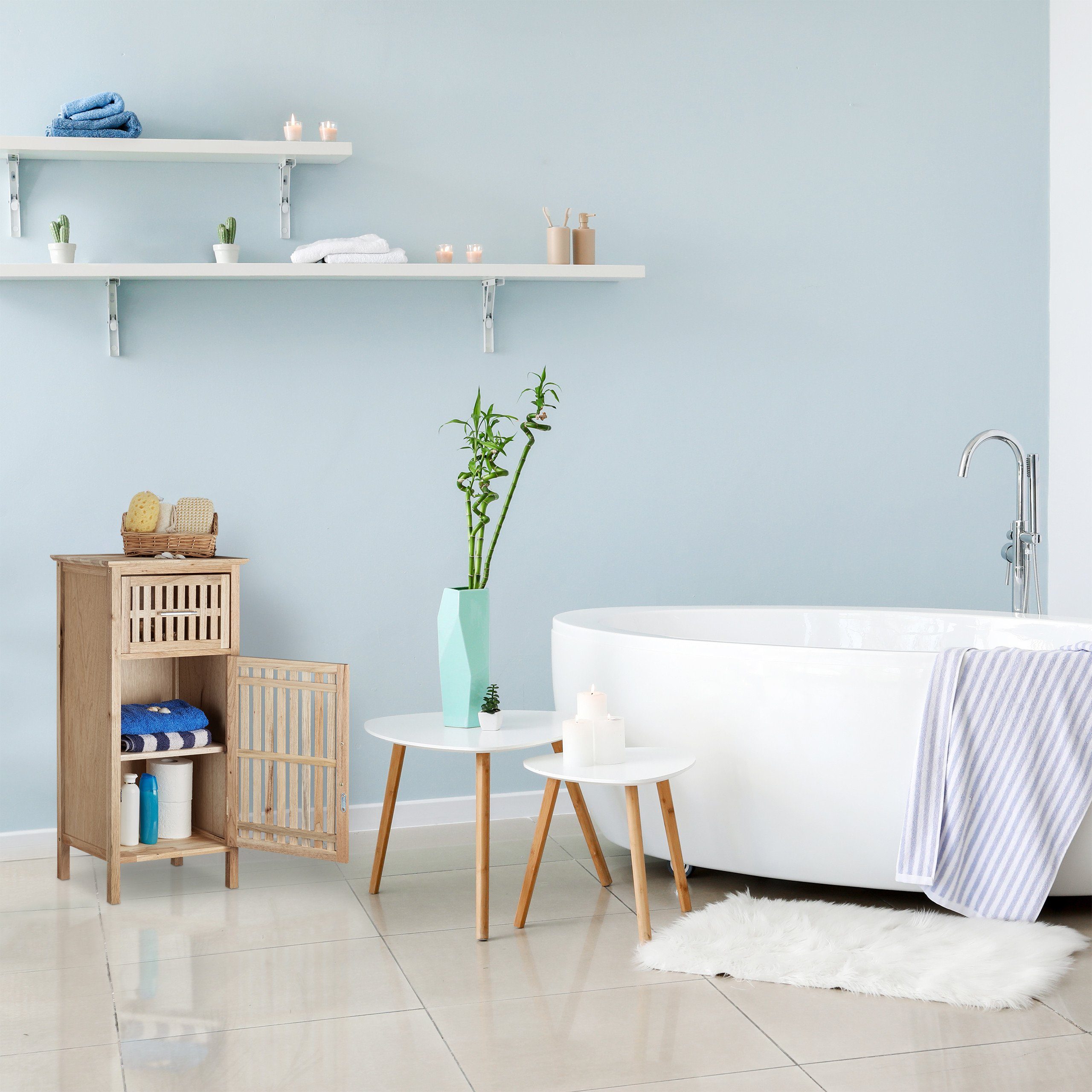 relaxdays Badregal Badschrank Walnuss freistehend günstig online kaufen