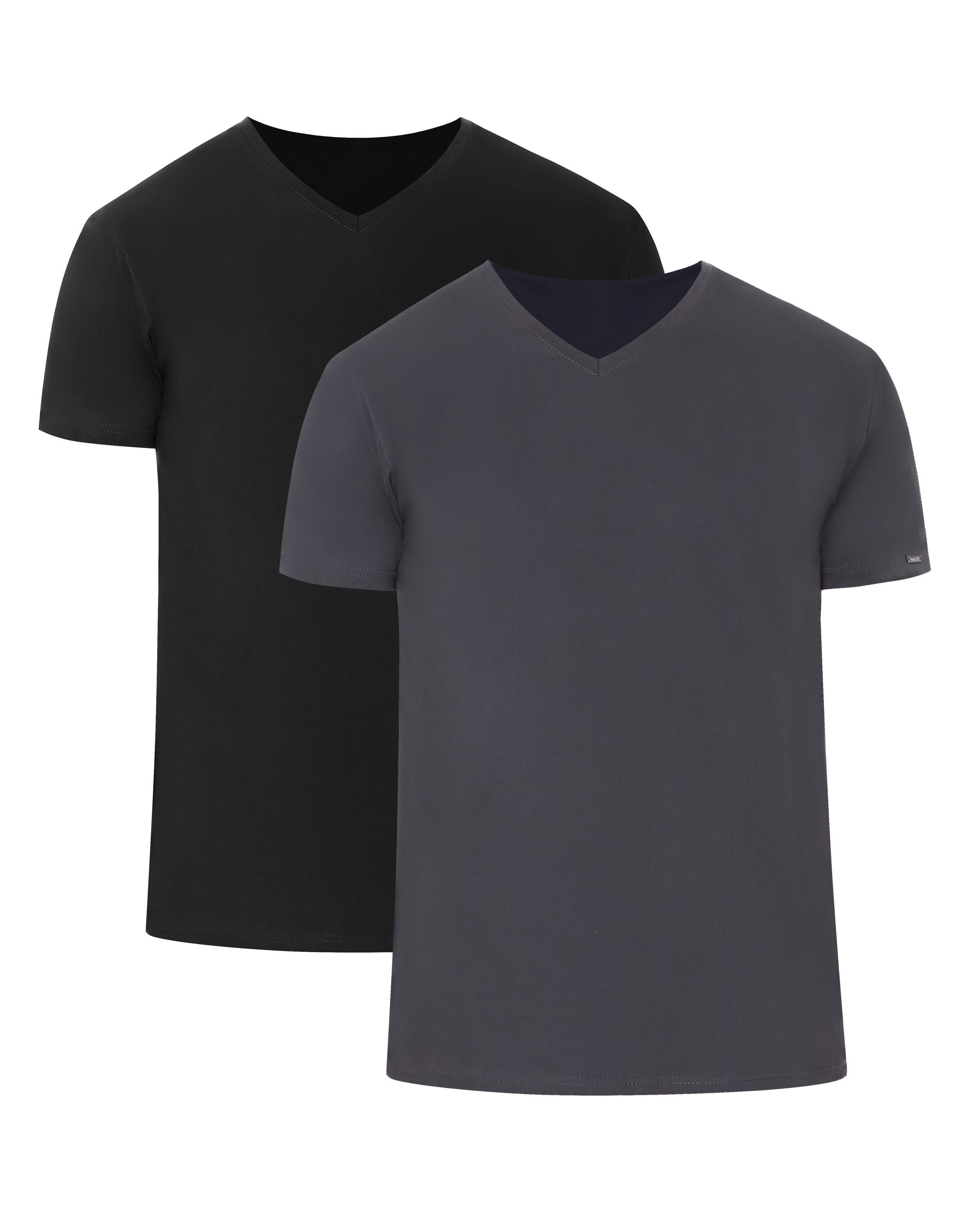 Schwarz/Graphite Herren T-Shirts mit Pack CR067 (1-tlg) (2 Pack) T-Shirt Cornette 2er V-Ausschnitt