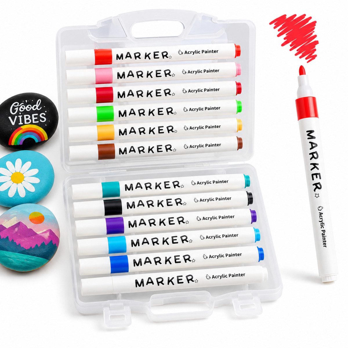 R2 Invest Filzstift Universal Acrylmarker 12 Farben wasserbasierte Kreativstifte, (12-tlg)