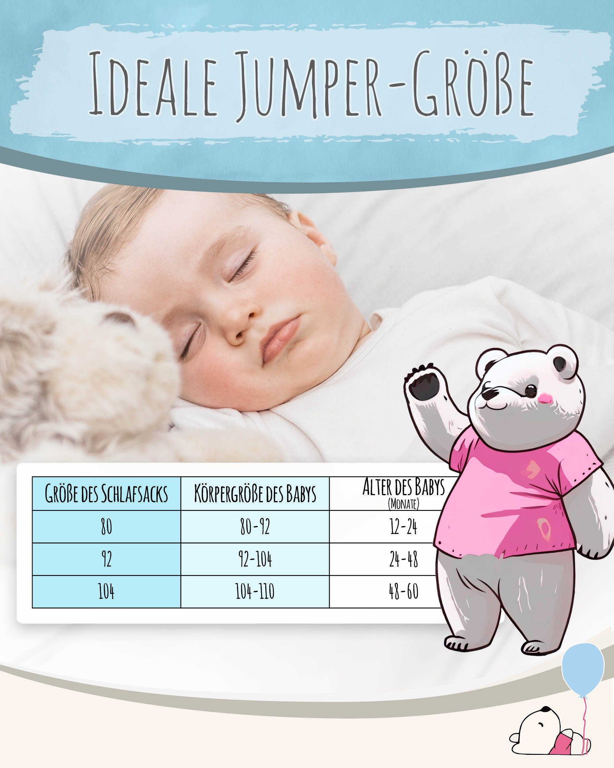 Babyschlafsack mit TOG, 80cm, wattiert, Baby pic Schlafoverall jade Gr. grayed pic Schutz, Jumper 2,5 Bear Bear Füßen mit Reißverschluss